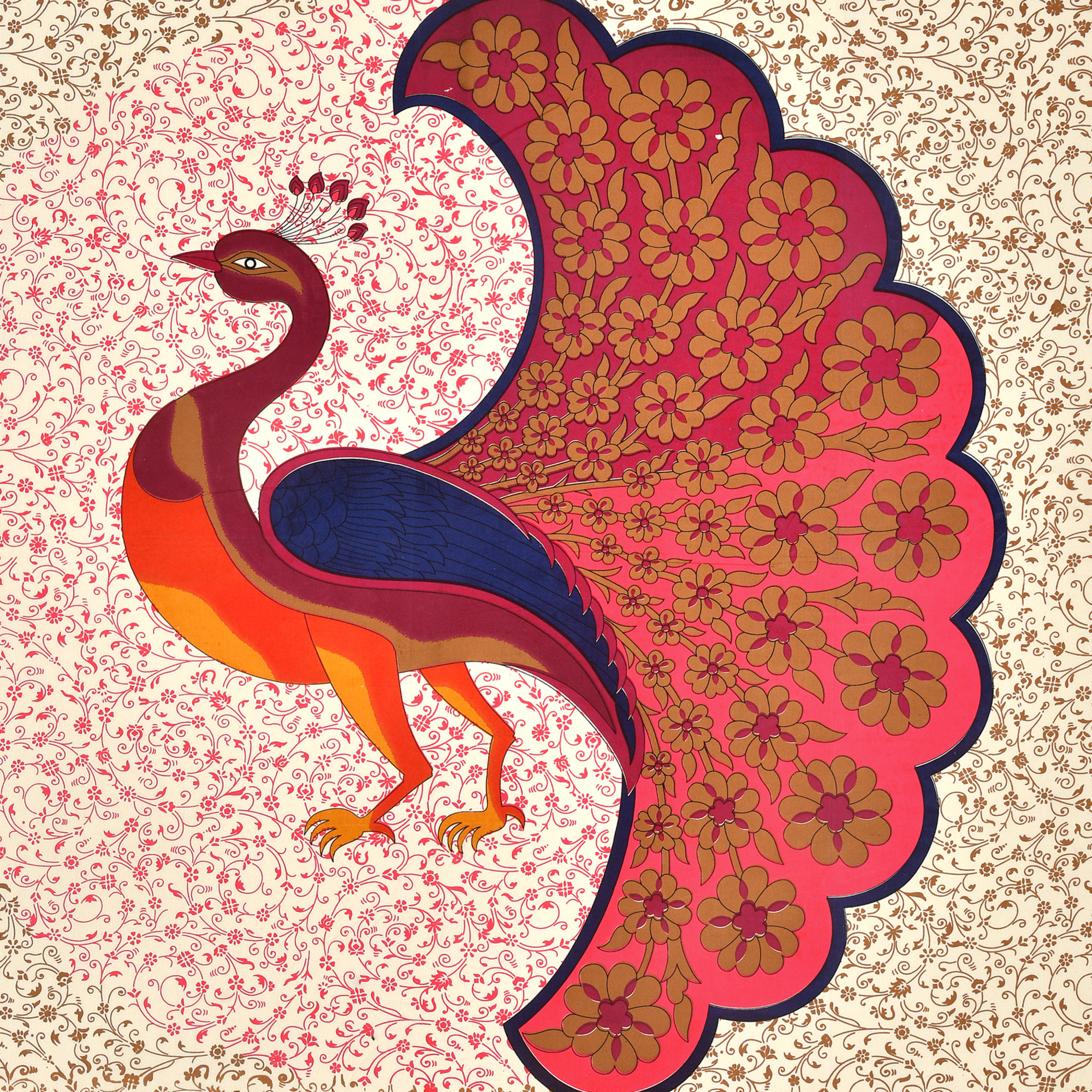 Pink Dancing Peacock Pure Cotton Double BedSheet with 2 Pillow Covers