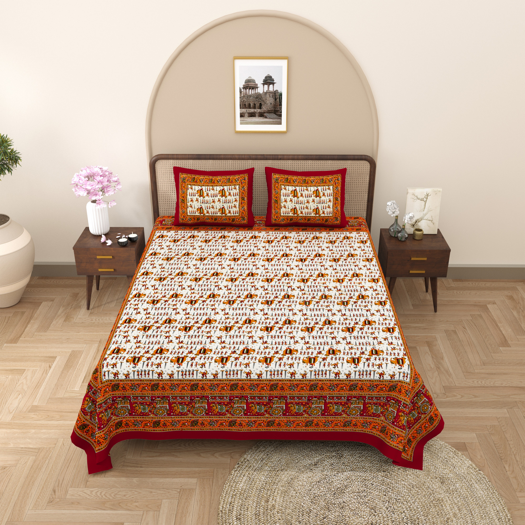 Royal Barat Pattern Pure Cotton Double Bedsheet with 2 Pillow Covers
