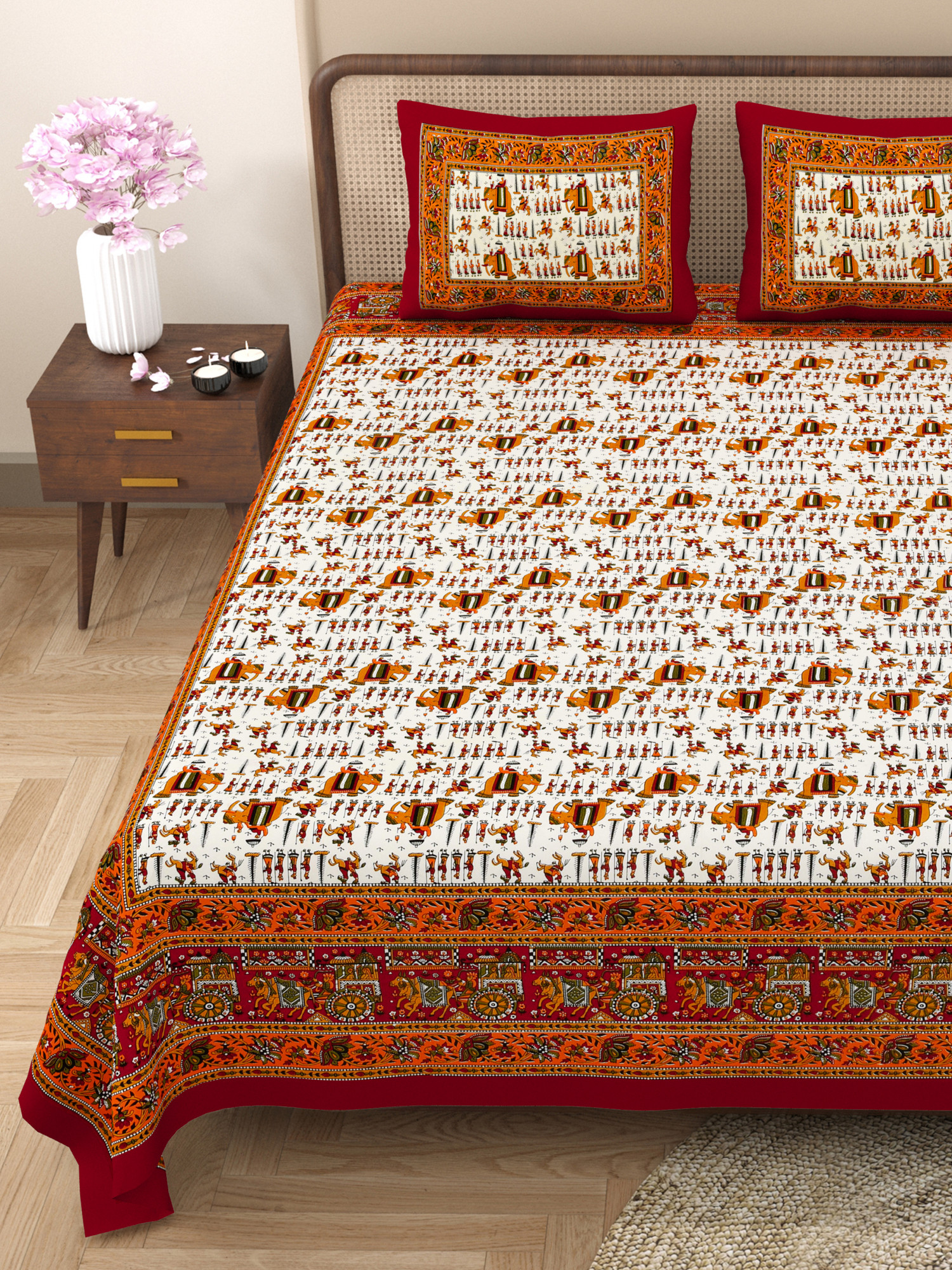 Royal Barat Pattern Pure Cotton Double Bedsheet with 2 Pillow Covers