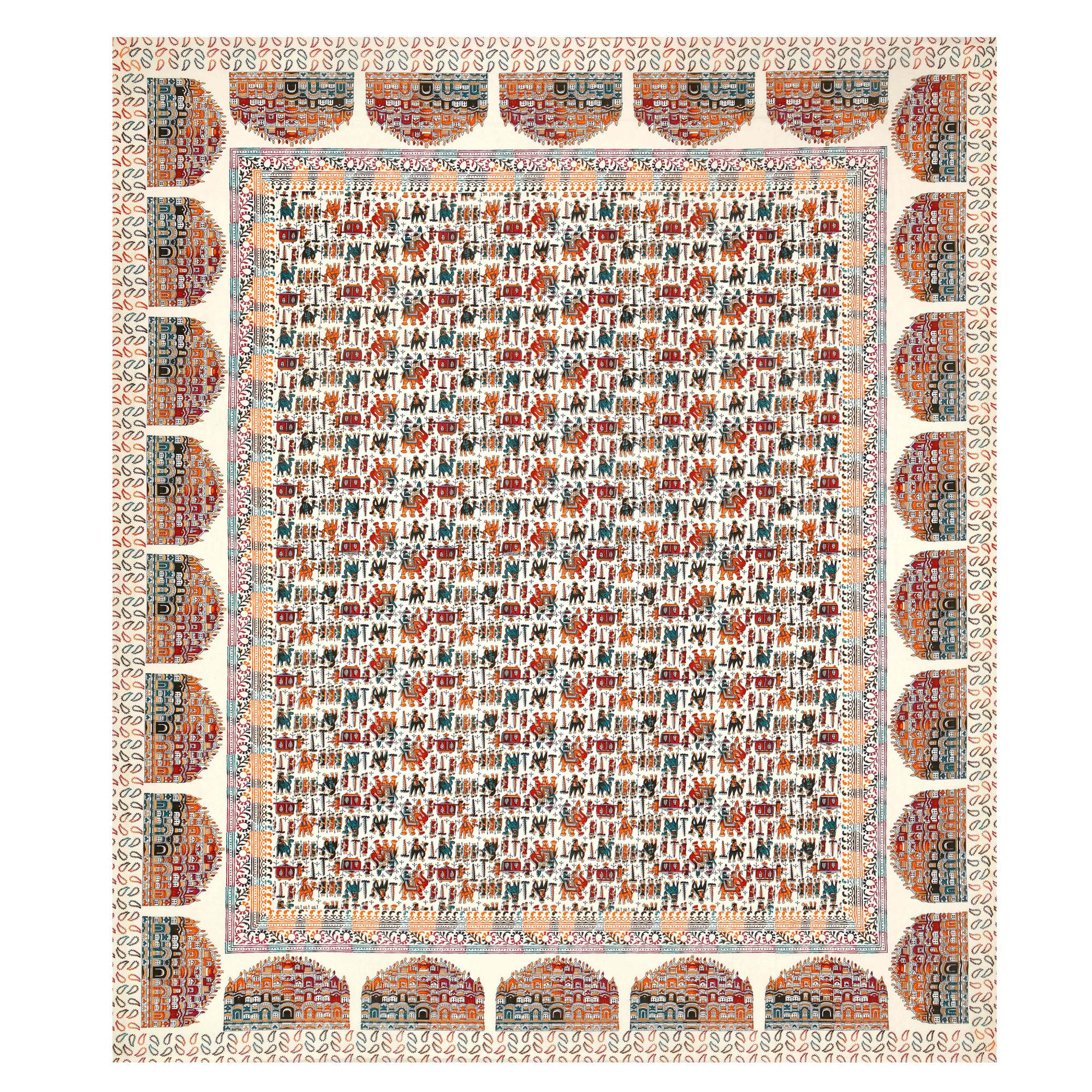 Satrangi Hawa Mahal Pattern Pure Cotton Double Bedsheet with 2 Pillow Covers