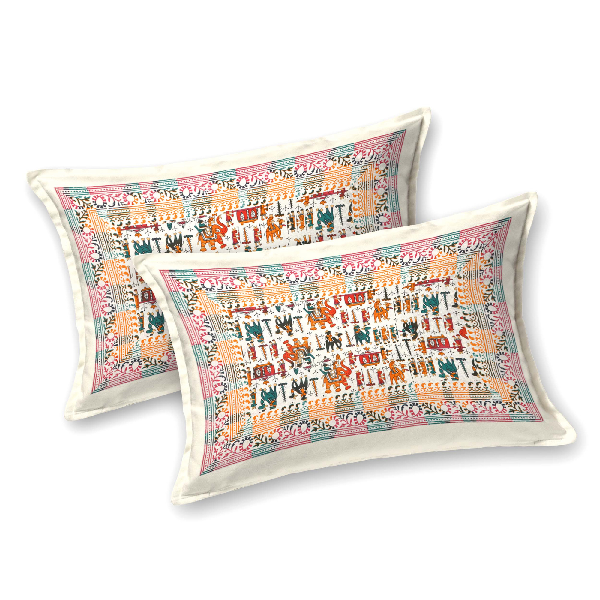 Satrangi Hawa Mahal Pattern Pure Cotton Double Bedsheet with 2 Pillow Covers