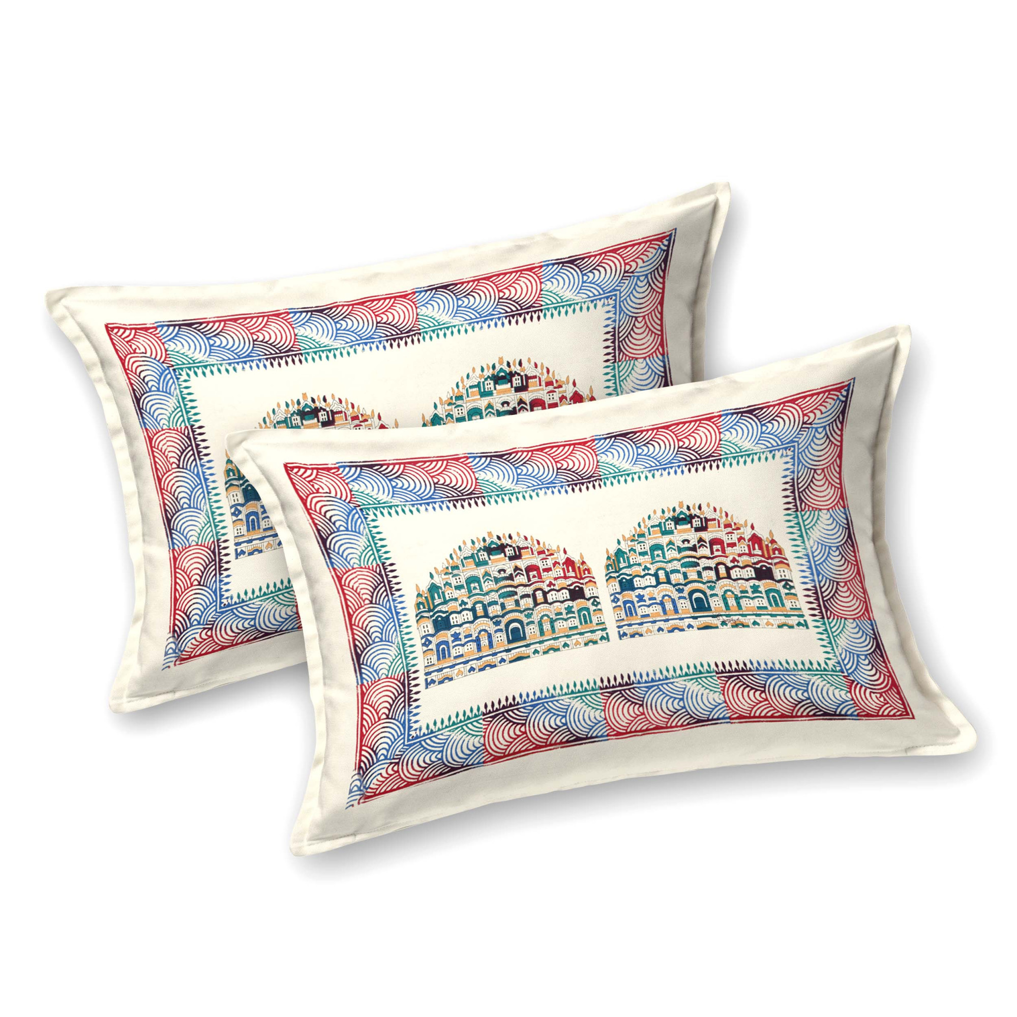 Satrangi Hawa Mahal Pattern Pure Cotton Double Bedsheet with 2 Pillow Covers