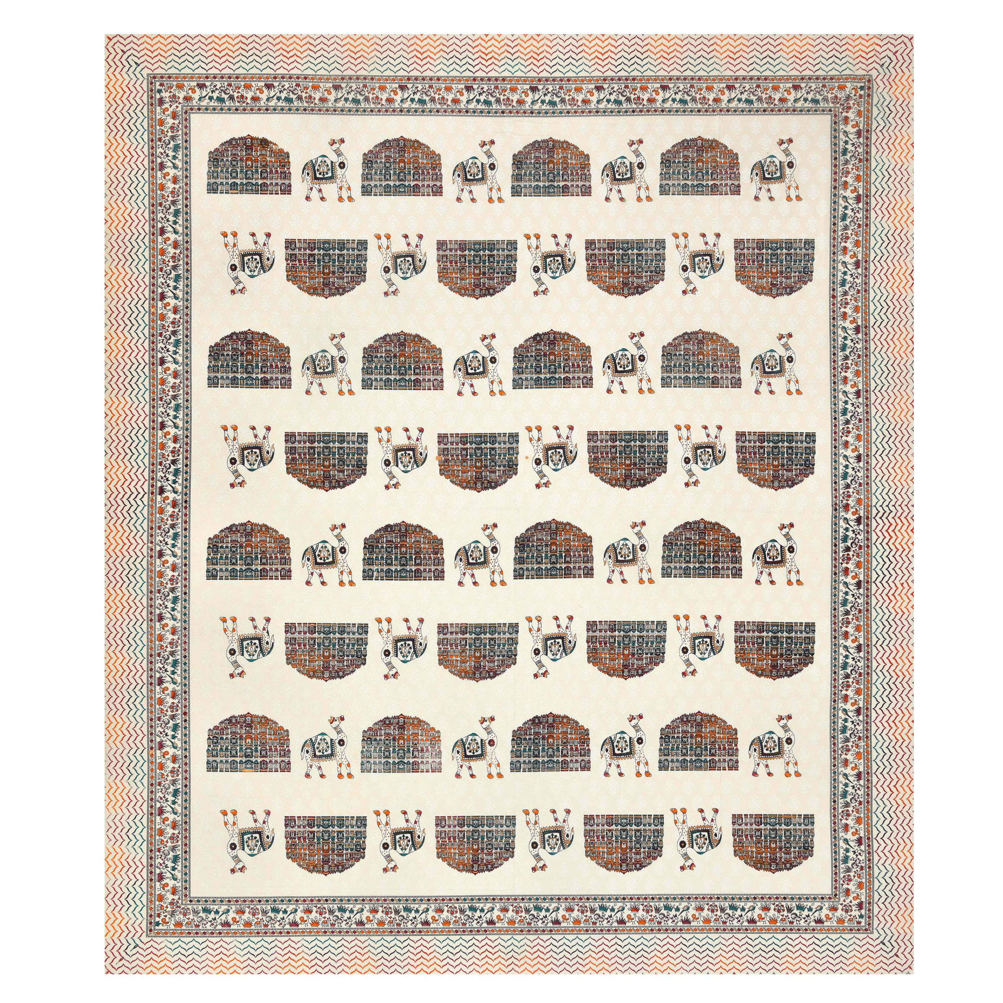 Satrangi Hawa Mahal With Camel Pure Cotton Double Bedsheet with 2 Pillow Covers