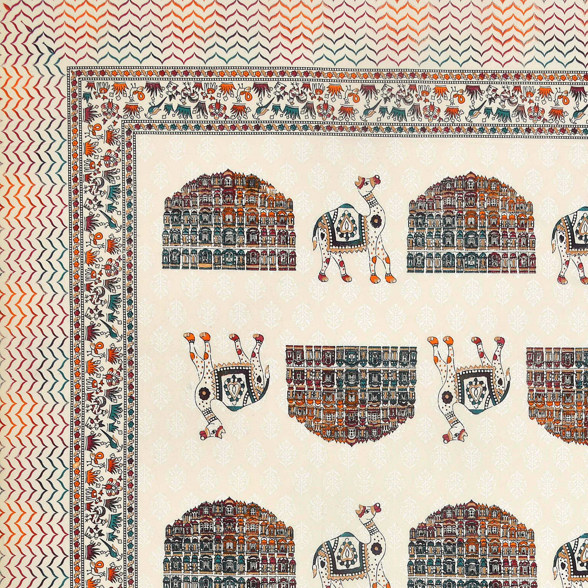 Satrangi Hawa Mahal With Camel Pure Cotton Double Bedsheet with 2 Pillow Covers