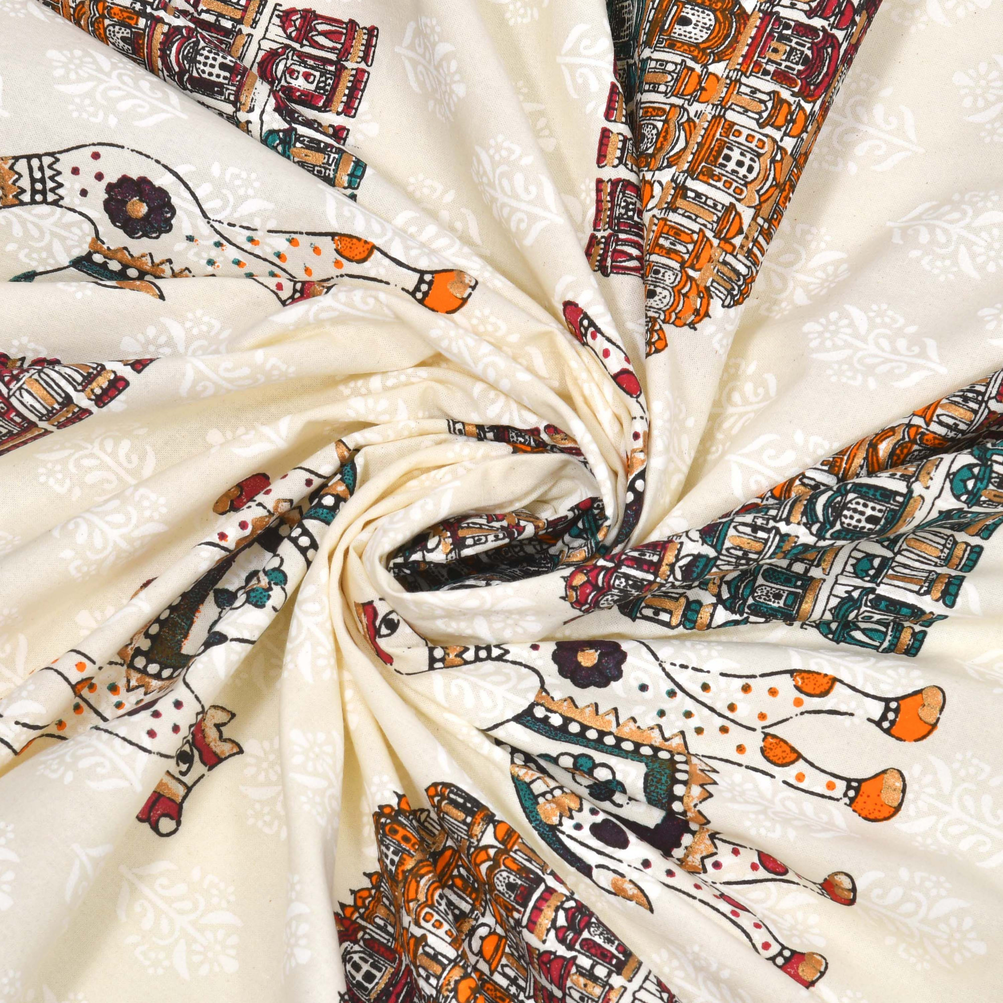 Satrangi Hawa Mahal With Camel Pure Cotton Double Bedsheet with 2 Pillow Covers