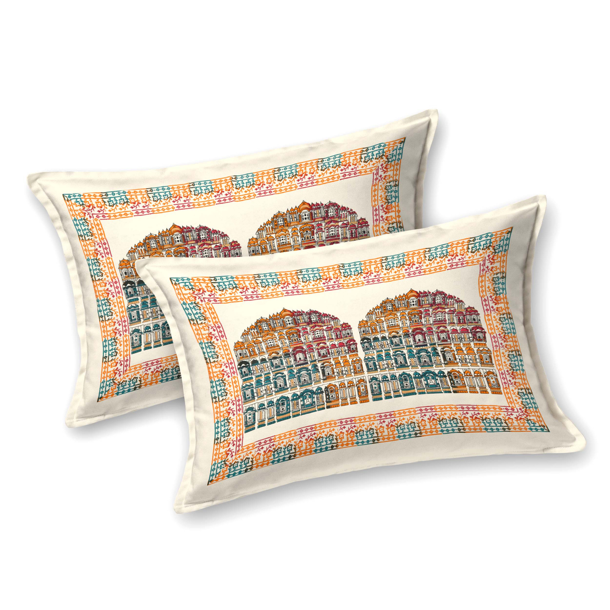 Satrangi Hawa Mahal With Camel Pure Cotton Double Bedsheet with 2 Pillow Covers