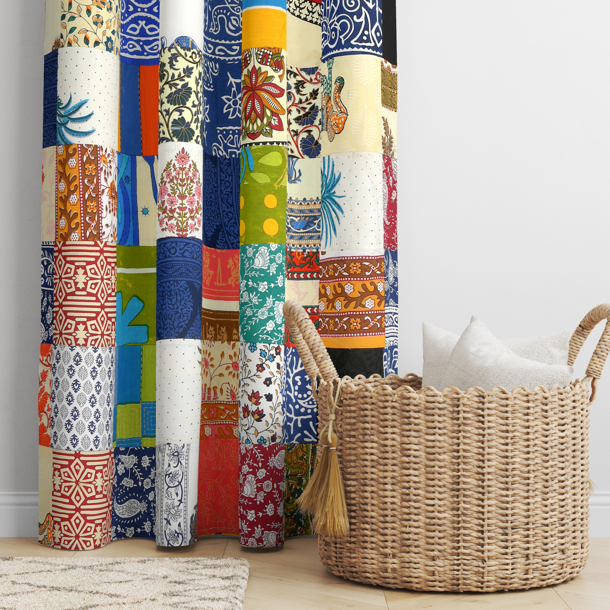 Satrangi Multi Patachwork 100 Cotton Curtains For Living Room Bedroom Curtains - Pack Of 2 Curtains