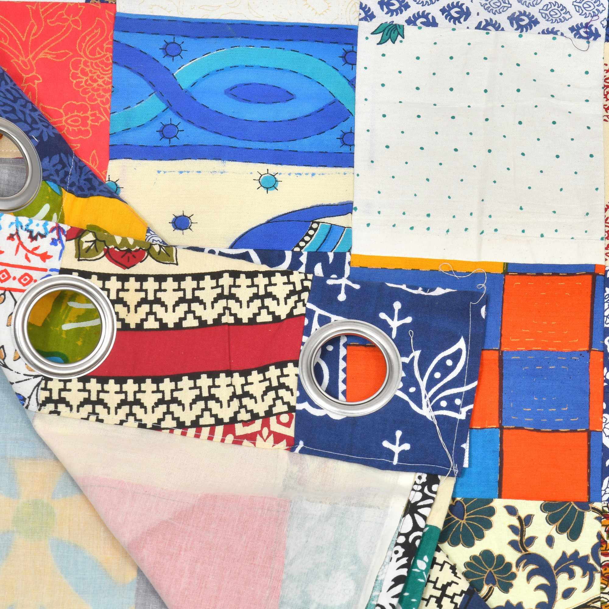 Satrangi Multi Patachwork 100 Cotton Curtains For Living Room Bedroom Curtains - Pack Of 2 Curtains