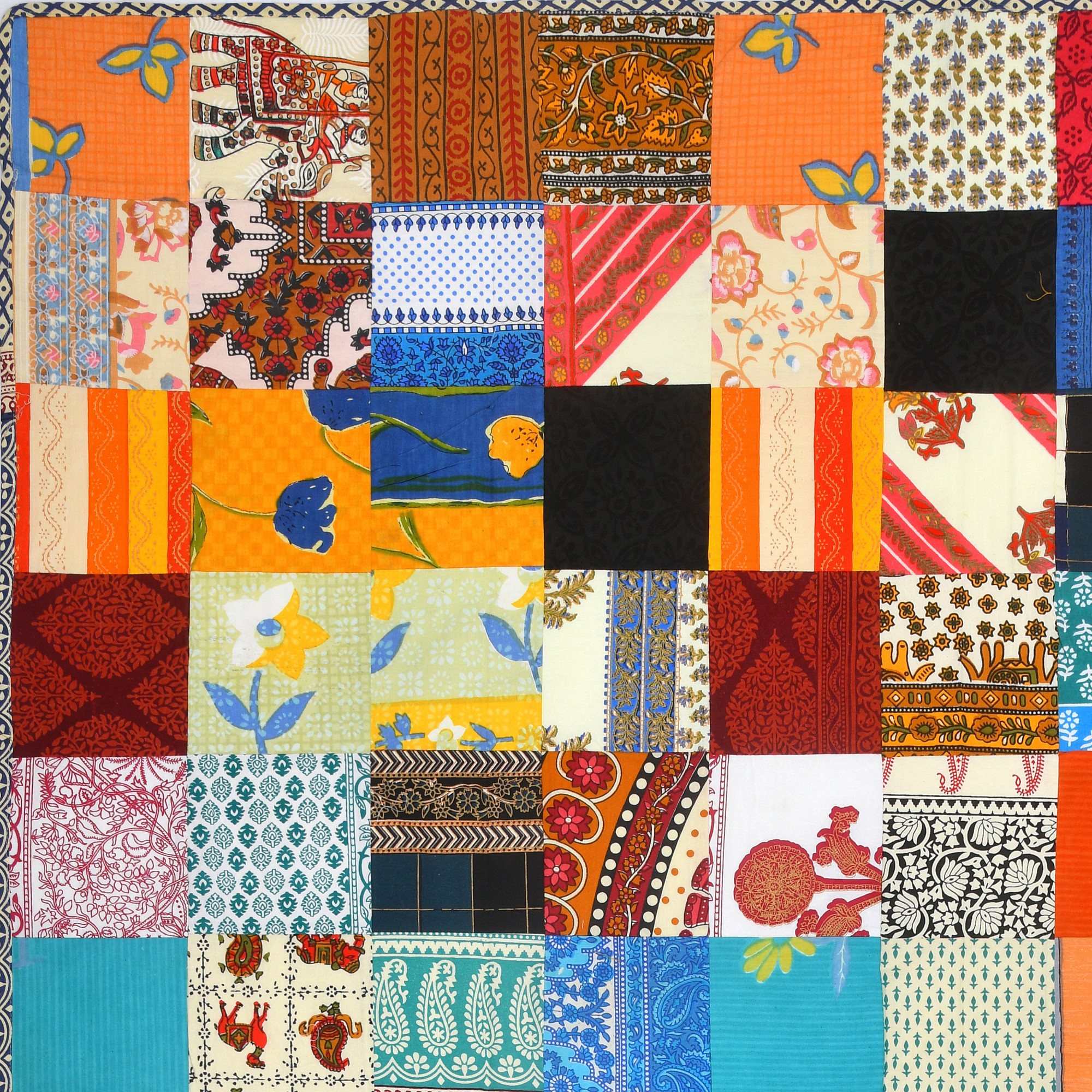 Satrangi Multi Patchwork 100 Pure Cotton Diwan Set for Living Room - Set Of 8 Pieces 1 Diwan sheet 5 Cushion Covers 2 Bolster Covers