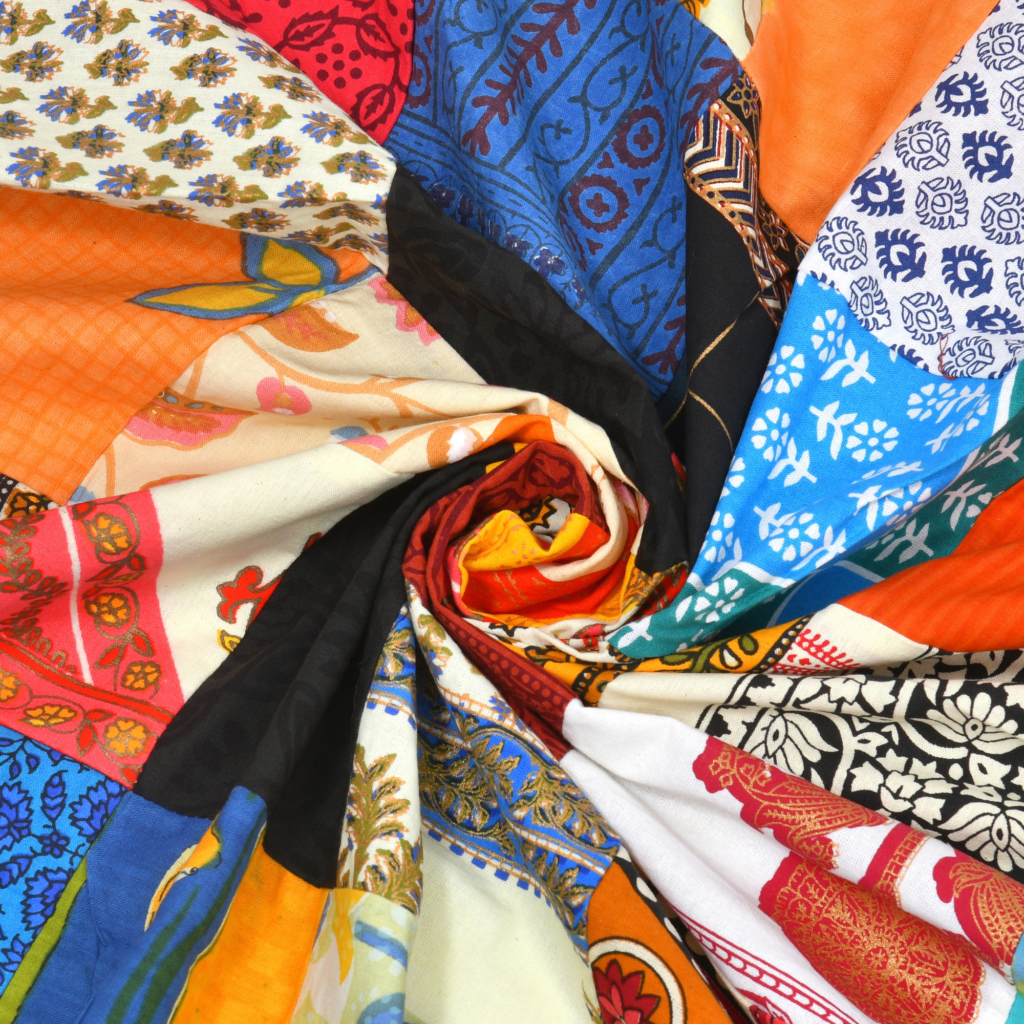 Satrangi Multi Patchwork 100 Pure Cotton Diwan Set for Living Room - Set Of 8 Pieces 1 Diwan sheet 5 Cushion Covers 2 Bolster Covers