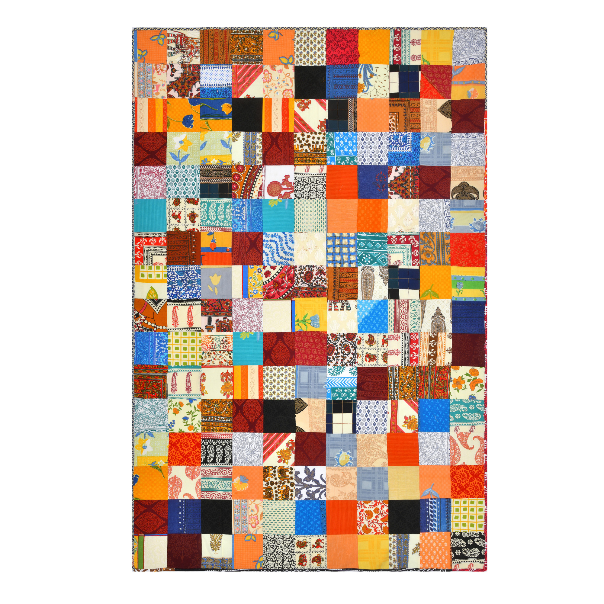 Satrangi Multi Patchwork 100 Pure Cotton Diwan Set for Living Room - Set Of 8 Pieces 1 Diwan sheet 5 Cushion Covers 2 Bolster Covers