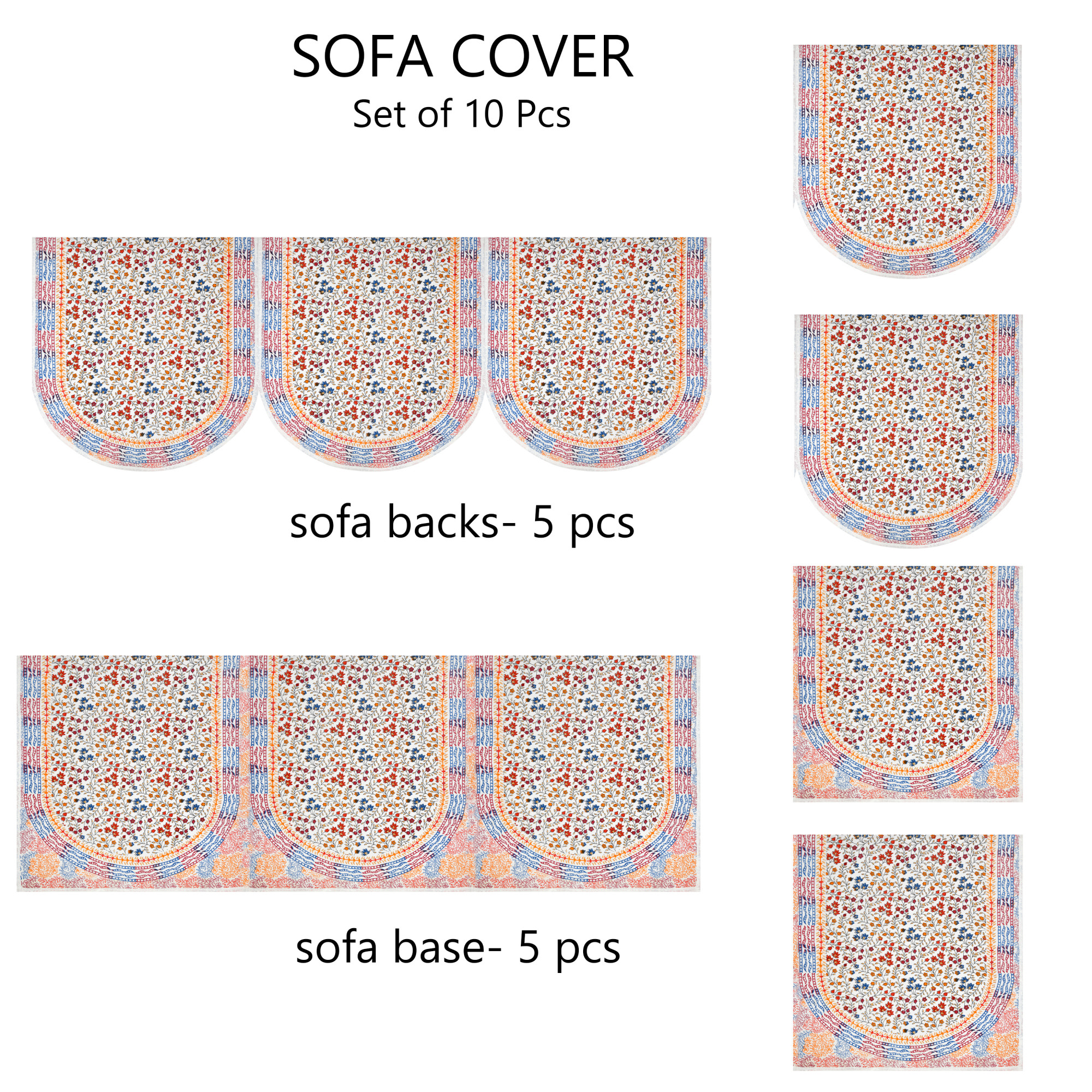 Satrangi Golden Floral Printed Pure Cotton Sofa Set Cover Set of 10 Pieces