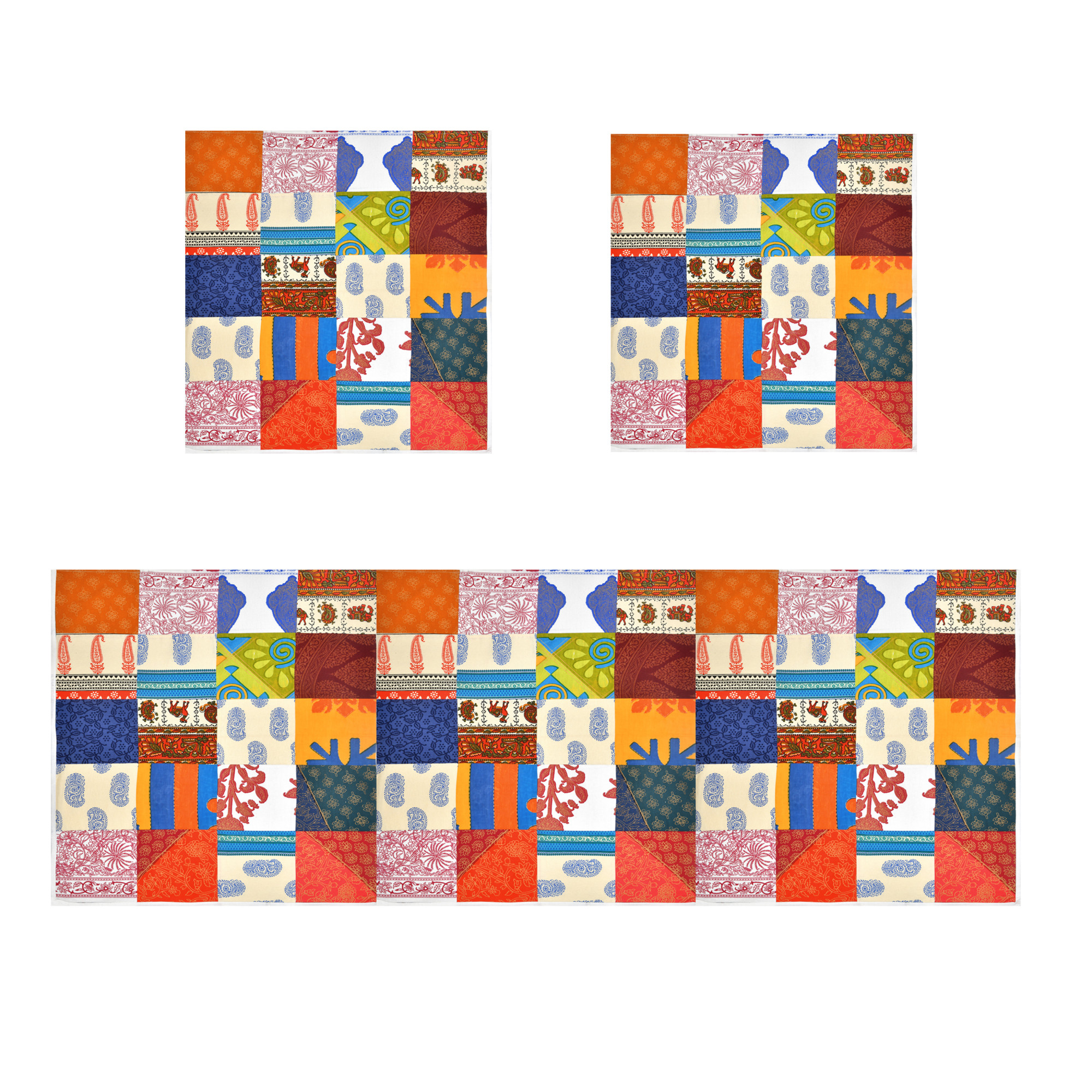 Multi Satrangi Patchwork Pure Cotton Sofa Set Cover Set of 10 Pieces