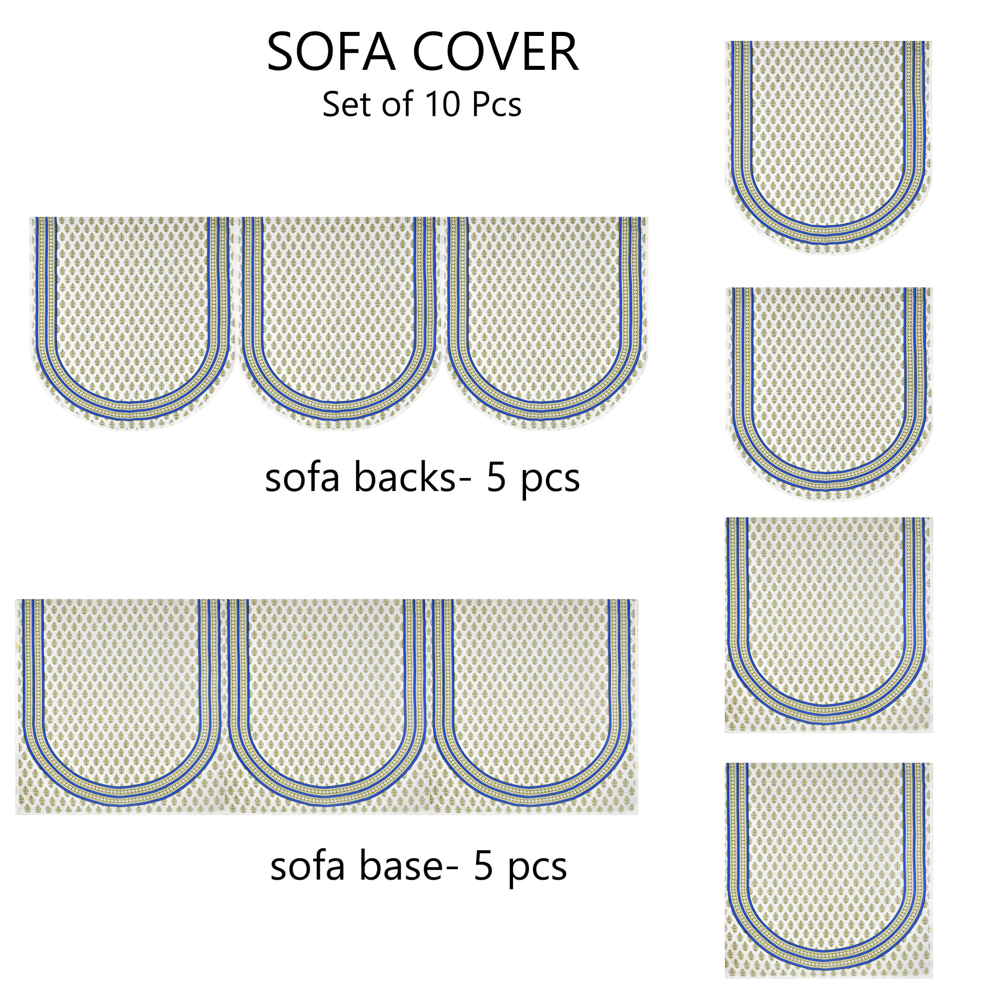 Green Floral Printed Pure Cotton Sofa Set Cover Set of 10 Pieces