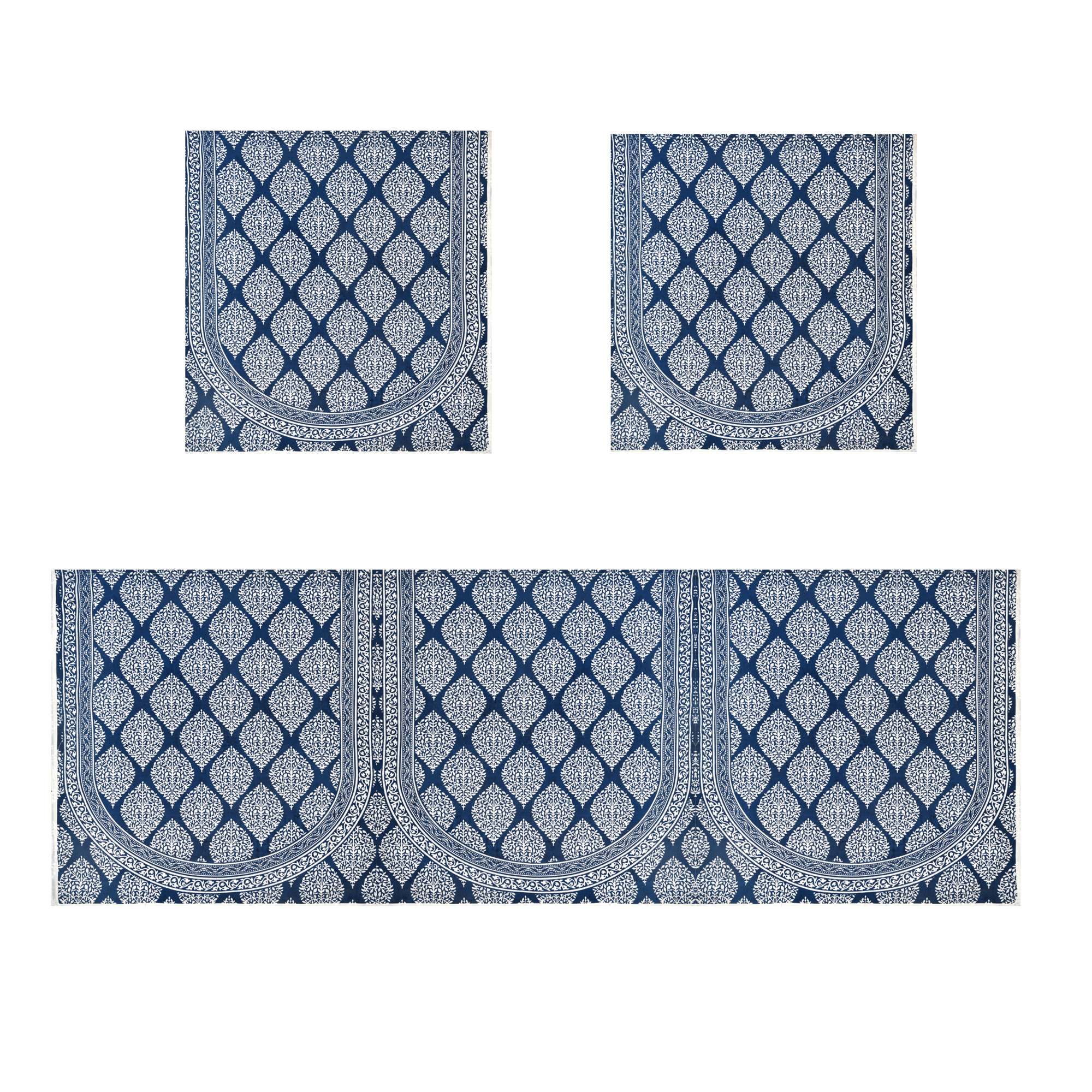 Blue Base with White Floral Print Pure Cotton Sofa Set Cover Set of 10 Pieces