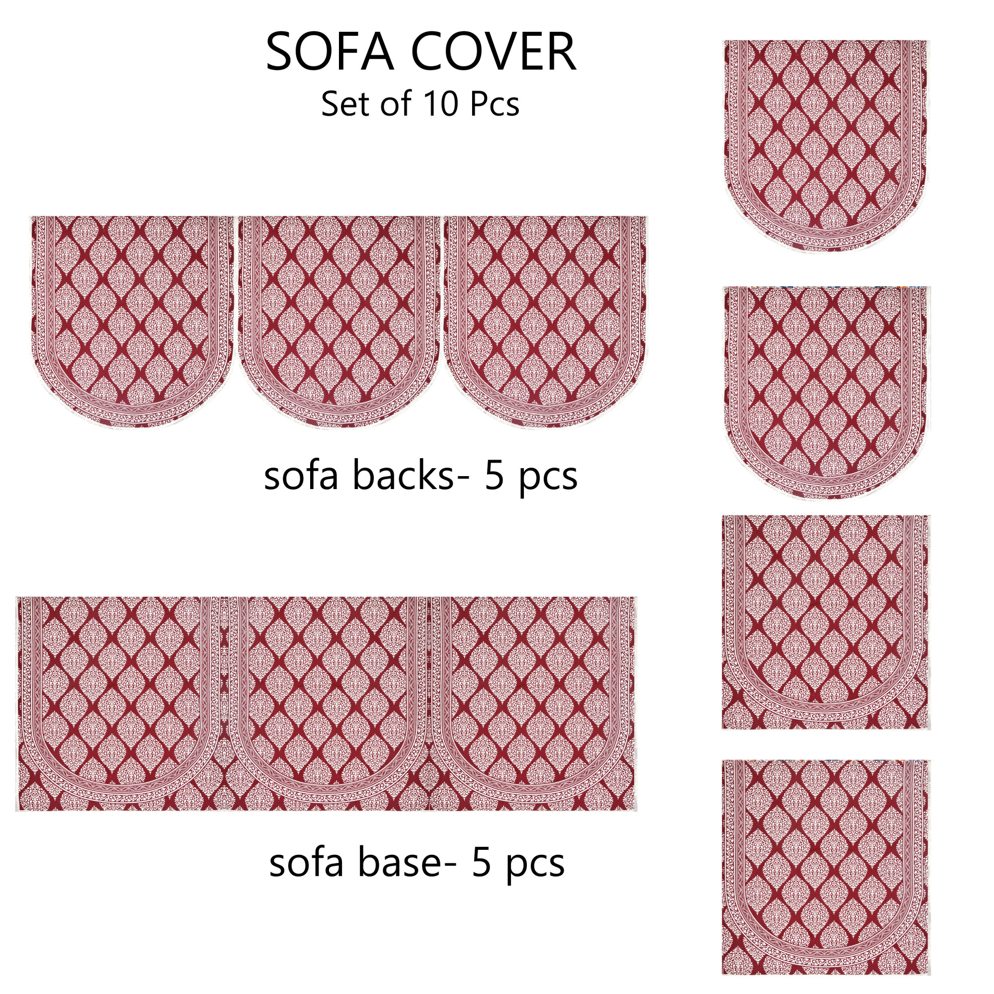 Maroon Base with White Floral Print Pure Cotton Sofa Set Cover Set of 10 Pieces