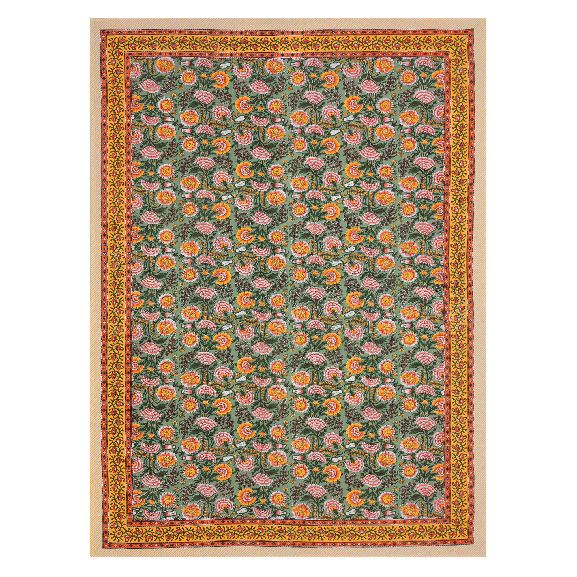 Green  Yellow Floral 210 TC Pure Cotton Single Bedsheet with 1 Pillow Cover