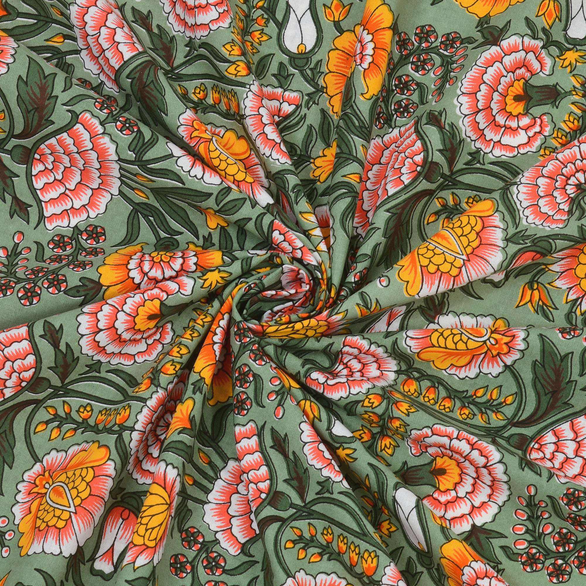 Green Yellow Floral 210 TC Pure Cotton Single Bedsheet with 1 Pillow Cover