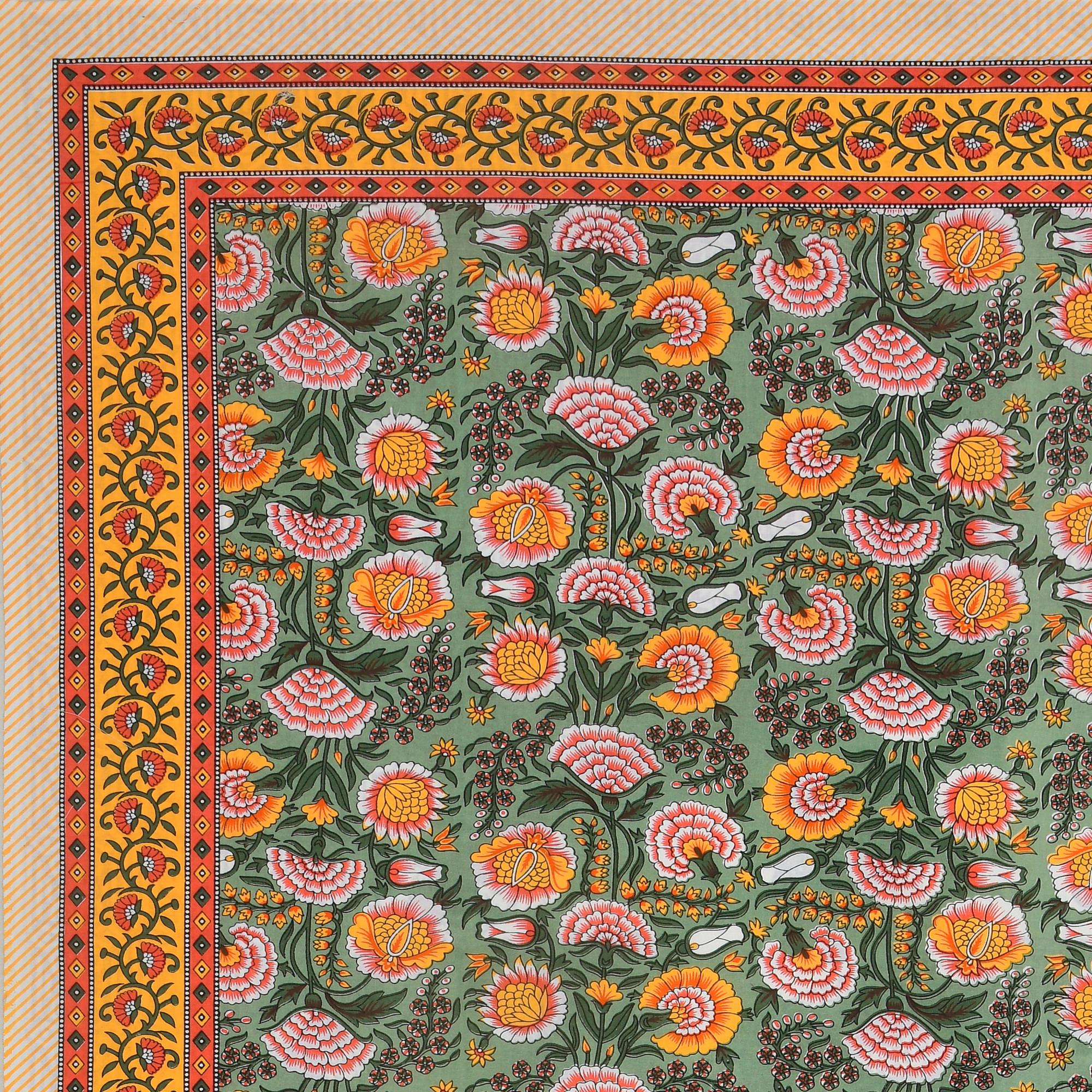 Green Yellow Floral 210 TC Pure Cotton Single Bedsheet with 1 Pillow Cover