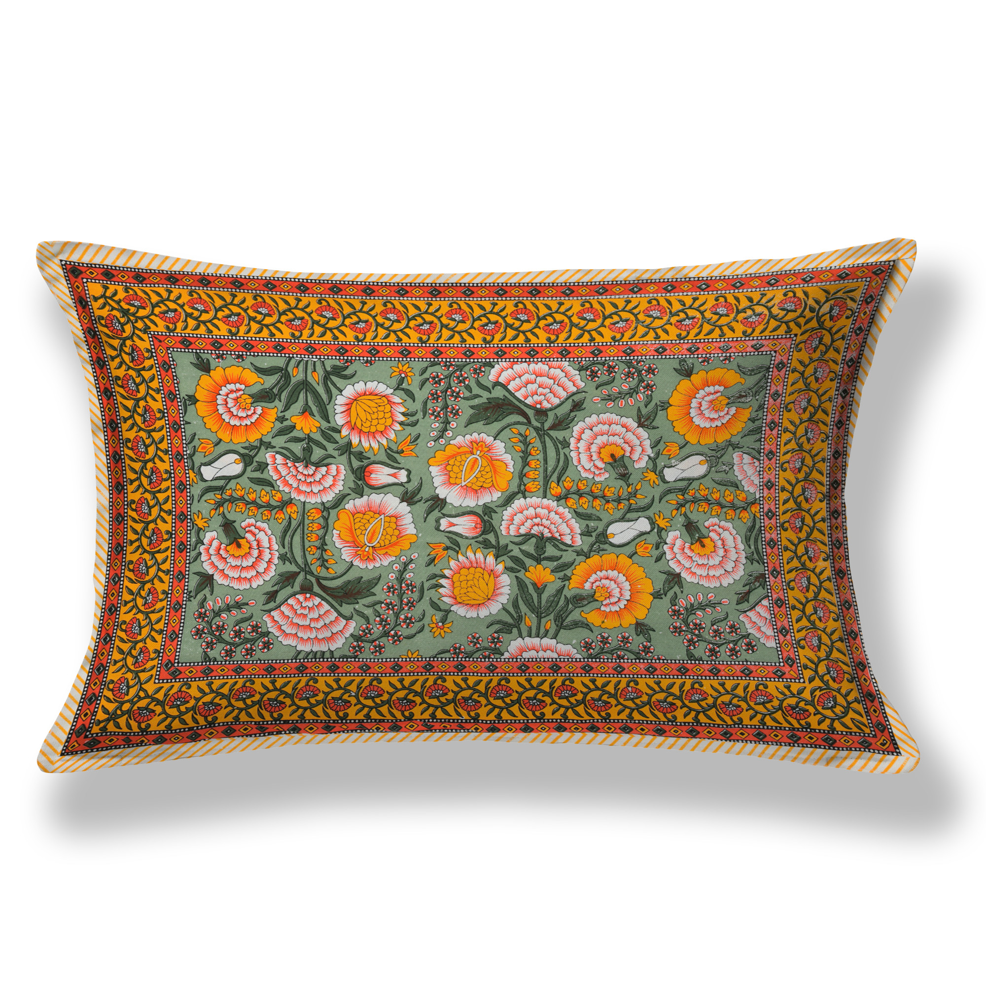 Green Yellow Floral 210 TC Pure Cotton Single Bedsheet with 1 Pillow Cover