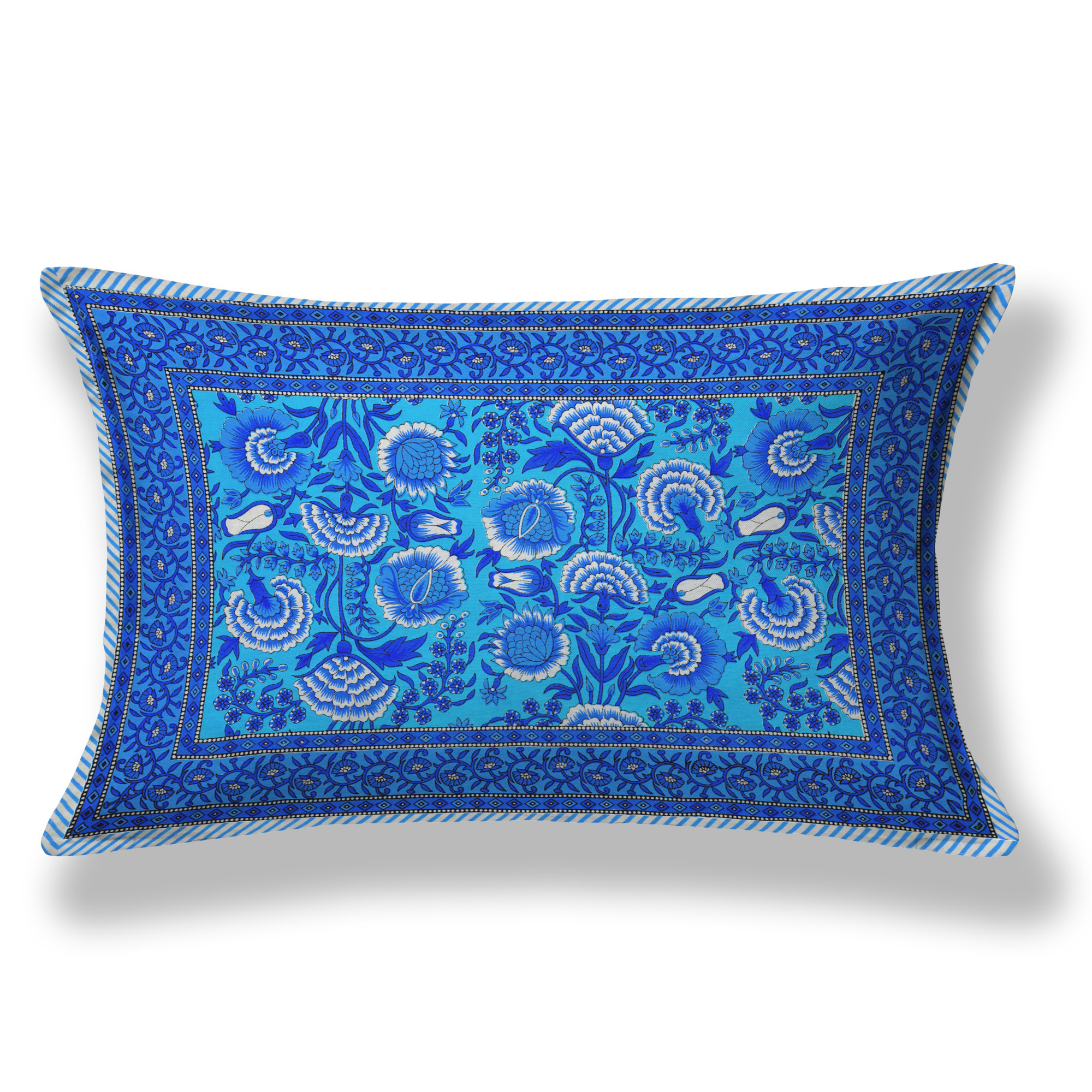 Blue White Floral 210 TC Pure Cotton Single Bedsheet with 1 Pillow Cover