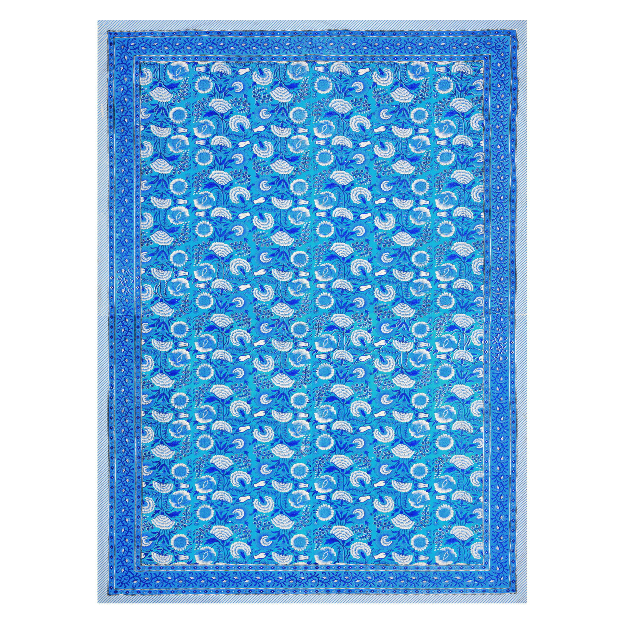 Blue White Floral 210 TC Pure Cotton Single Bedsheet with 1 Pillow Cover