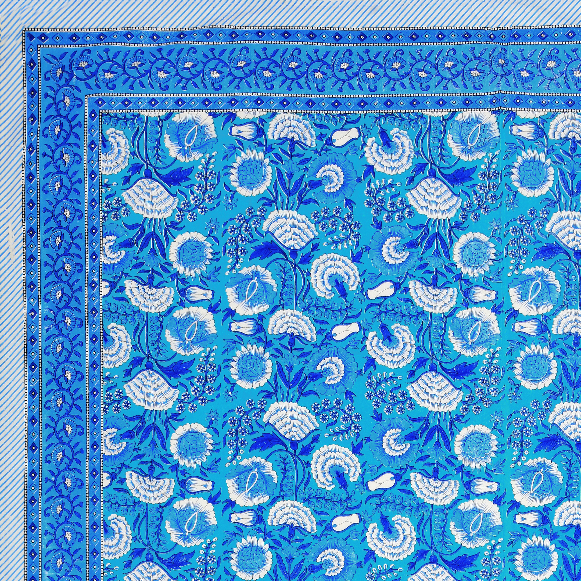 Blue White Floral 210 TC Pure Cotton Single Bedsheet with 1 Pillow Cover