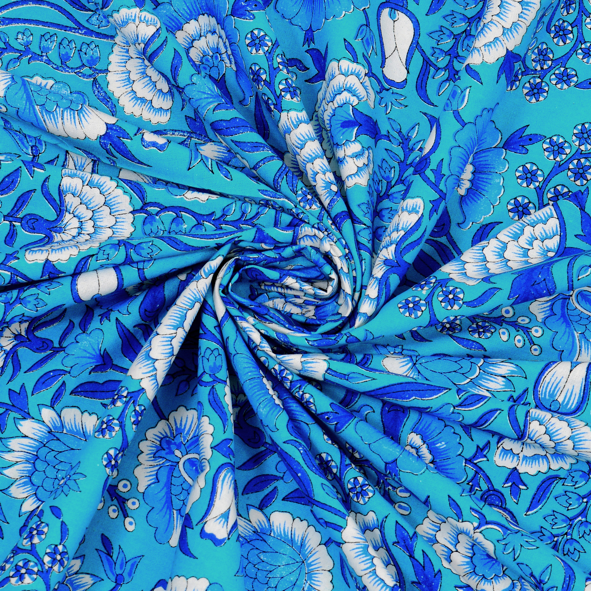 Blue White Floral 210 TC Pure Cotton Single Bedsheet with 1 Pillow Cover