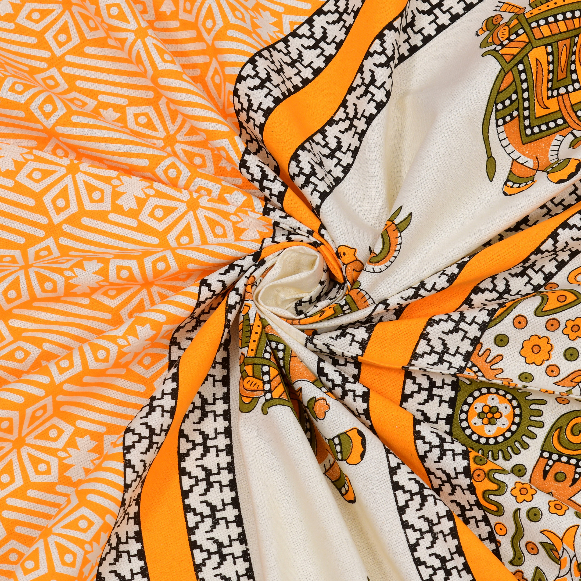 Yellow White Printed 210 TC Pure Cotton Single Bedsheet with 1 Pillow Cover