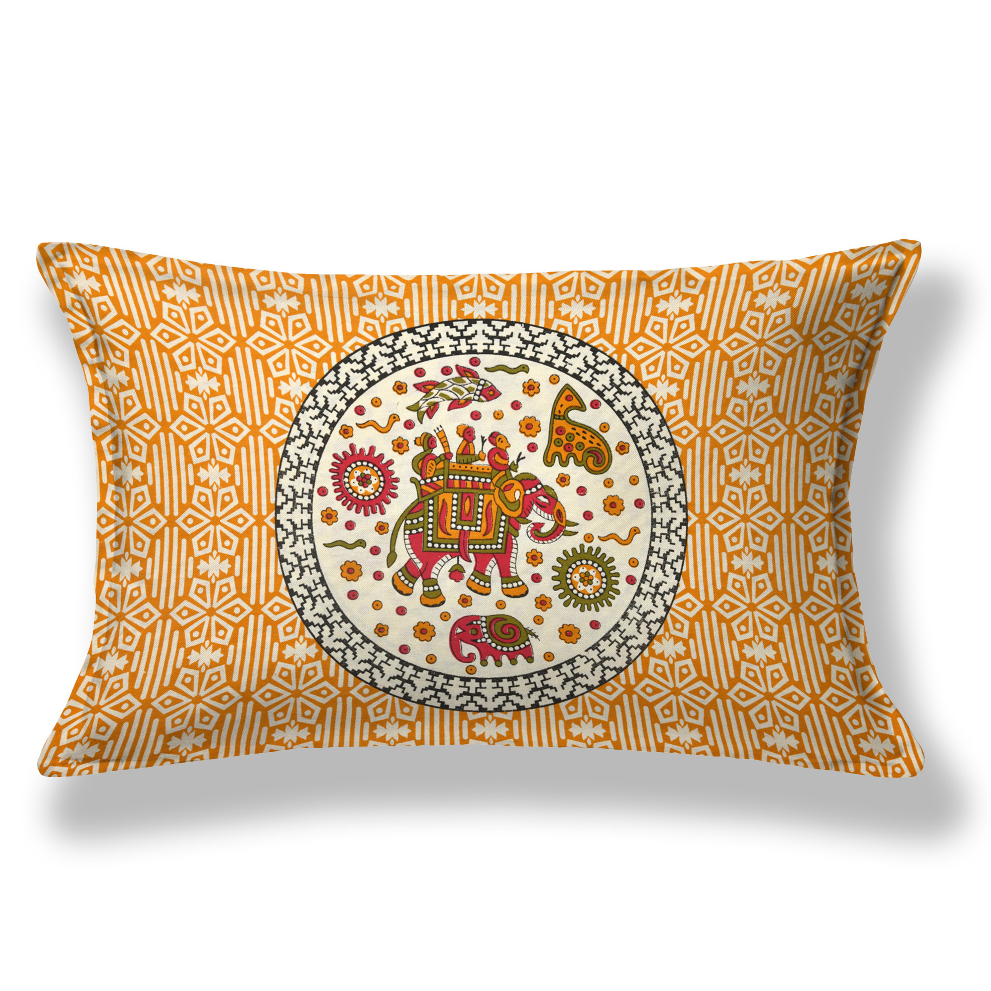 Yellow Royal Elephant Pattern 210 TC Pure Cotton Single Bedsheet with 1 Pillow Cover