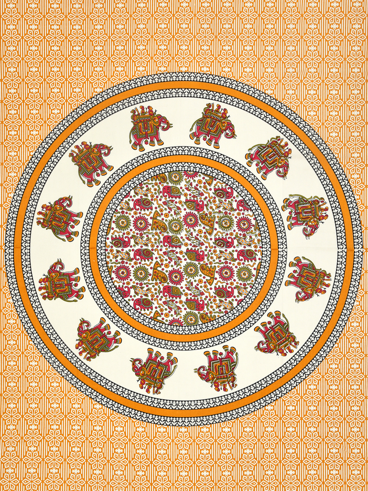 Yellow Royal Elephant Pattern 210 TC Pure Cotton Single Bedsheet with 1 Pillow Cover