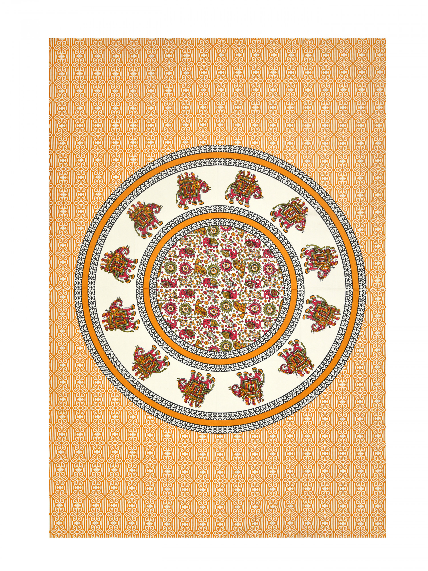 Yellow Royal Elephant Pattern 210 TC Pure Cotton Single Bedsheet with 1 Pillow Cover