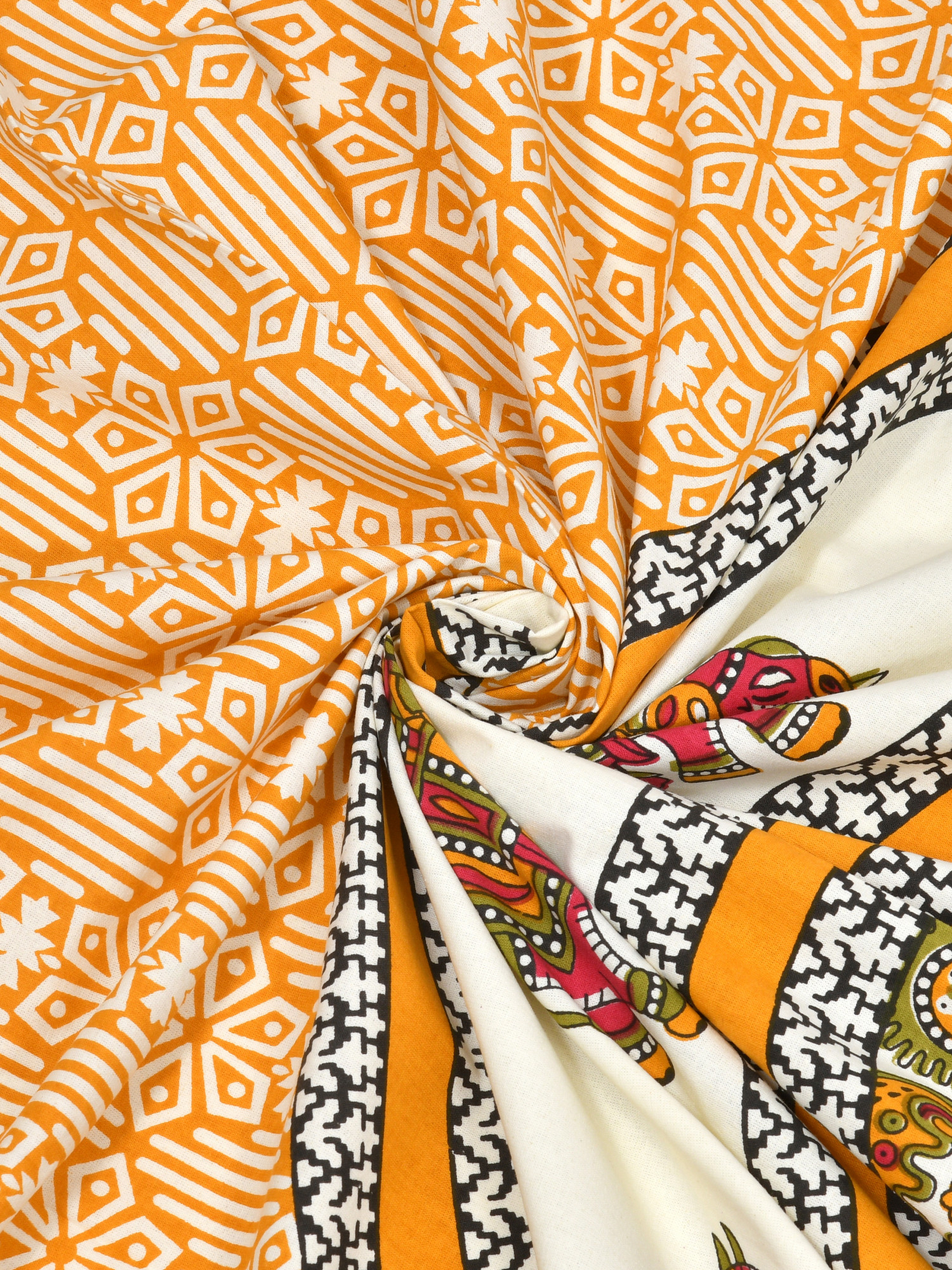 Yellow Royal Elephant Pattern 210 TC Pure Cotton Single Bedsheet with 1 Pillow Cover