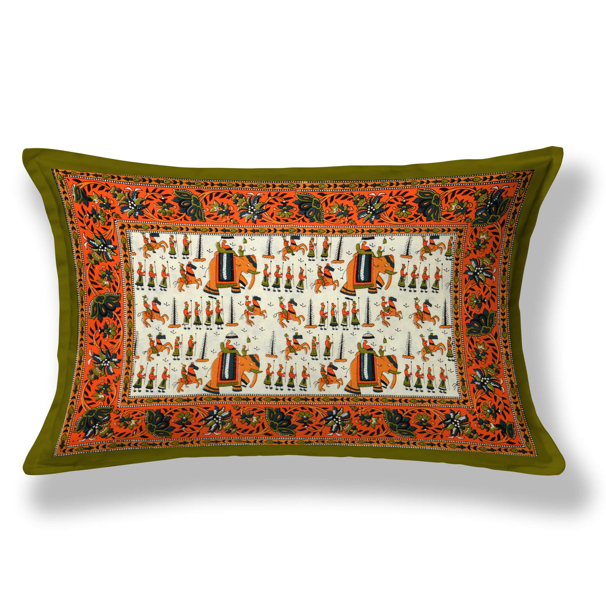 Green Rajasthani Traditional 210 TC Pure Cotton Single Bedsheet with 1 Pillow Cover