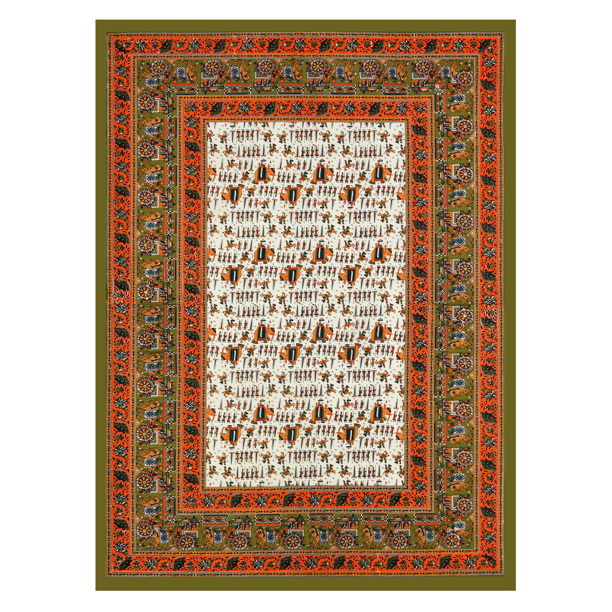 Green Rajasthani Traditional 210 TC Pure Cotton Single Bedsheet with 1 Pillow Cover