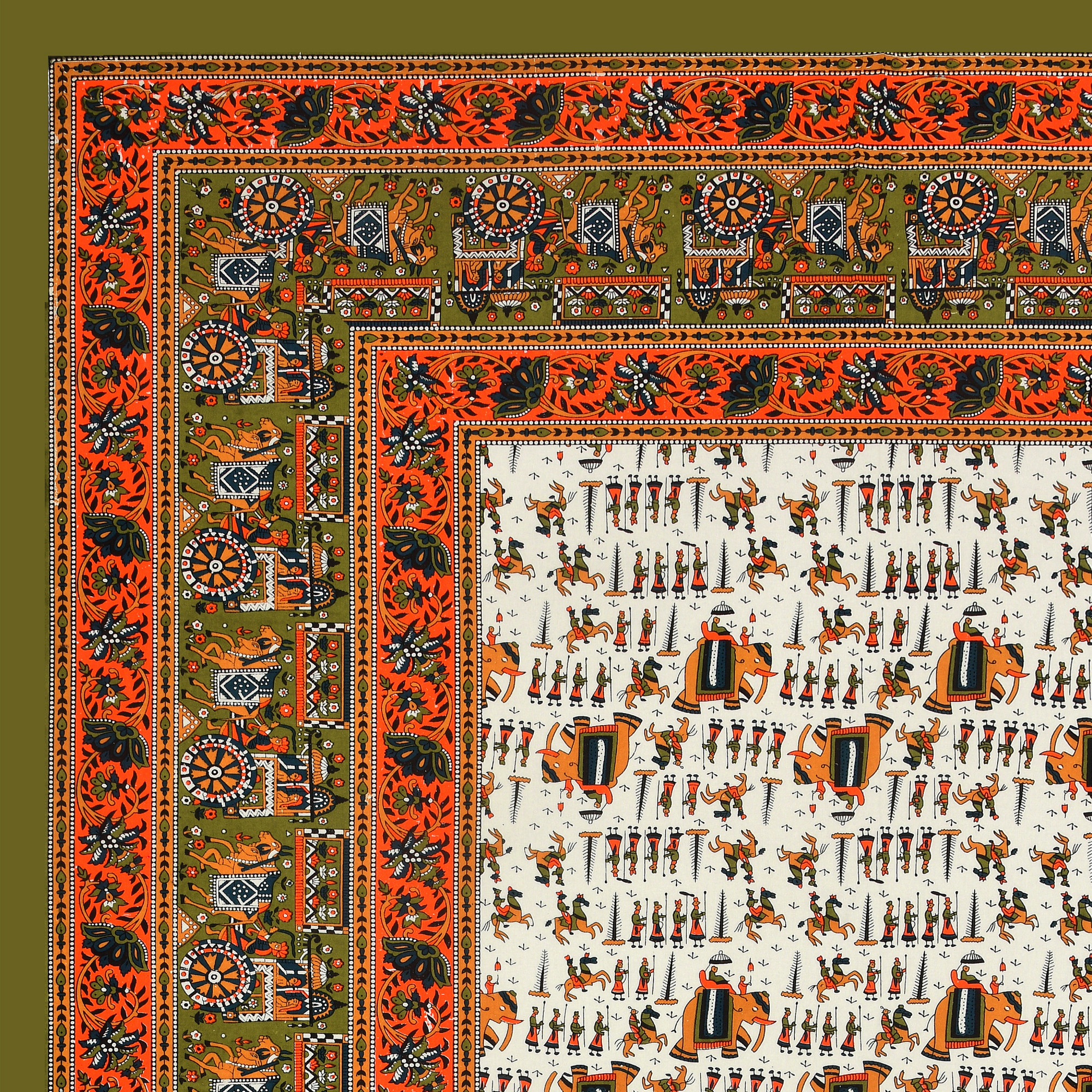 Green Rajasthani Traditional 210 TC Pure Cotton Single Bedsheet with 1 Pillow Cover