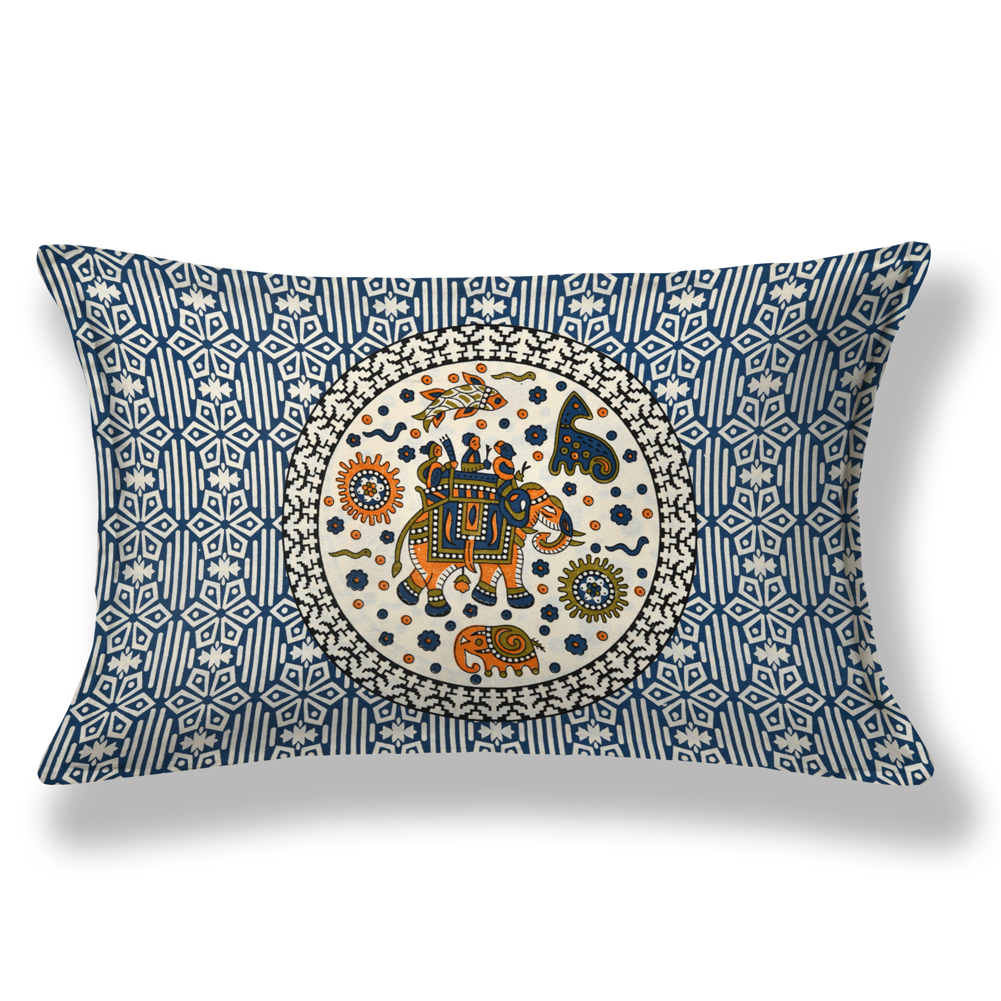 Blue Royal Elephant Pattern 210 TC Pure Cotton Single Bedsheet with 1 Pillow Cover