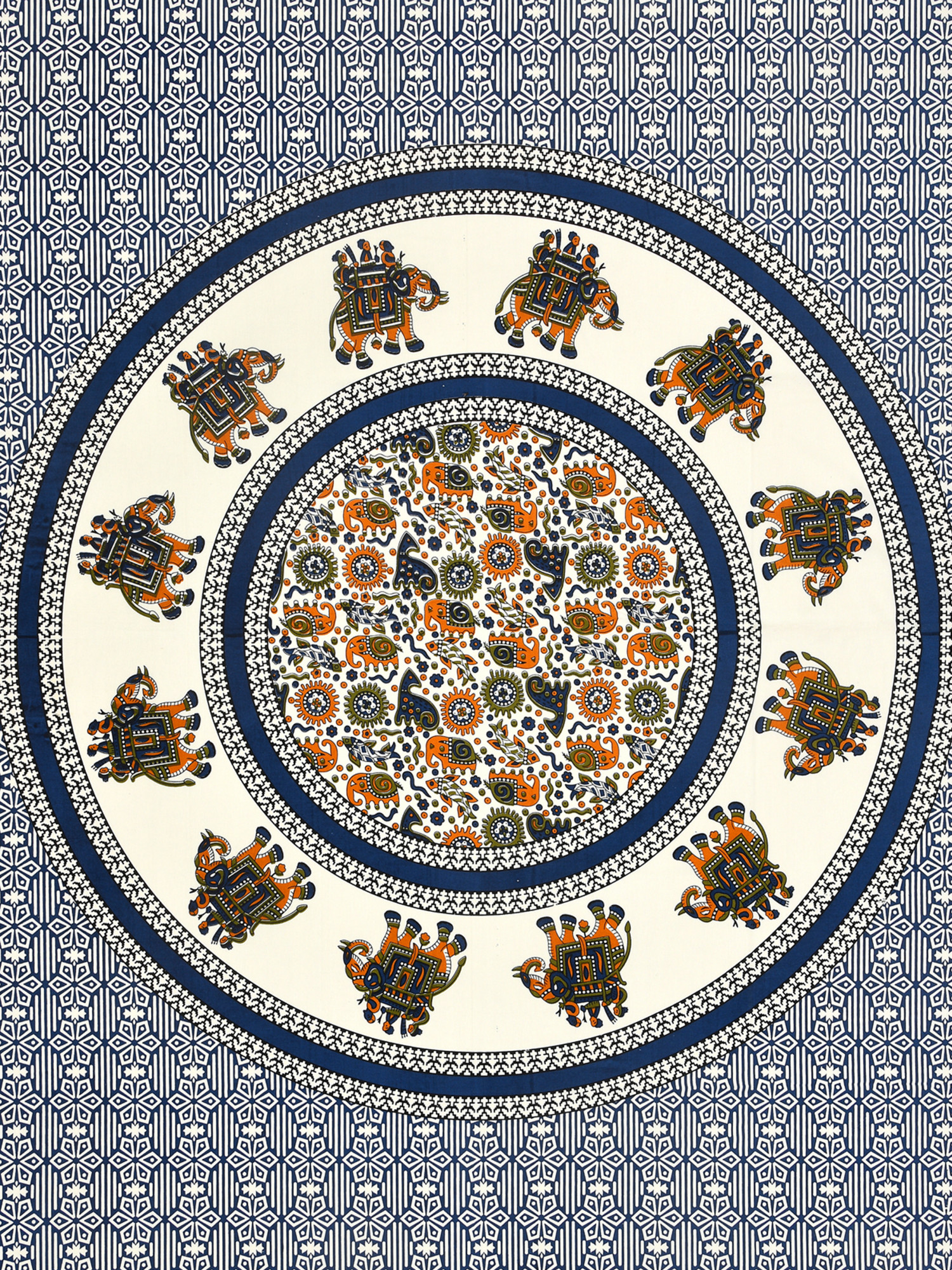 Blue Royal Elephant Pattern 210 TC Pure Cotton Single Bedsheet with 1 Pillow Cover