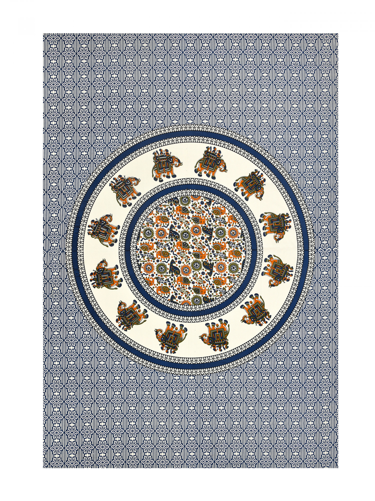 Blue Royal Elephant Pattern 210 TC Pure Cotton Single Bedsheet with 1 Pillow Cover