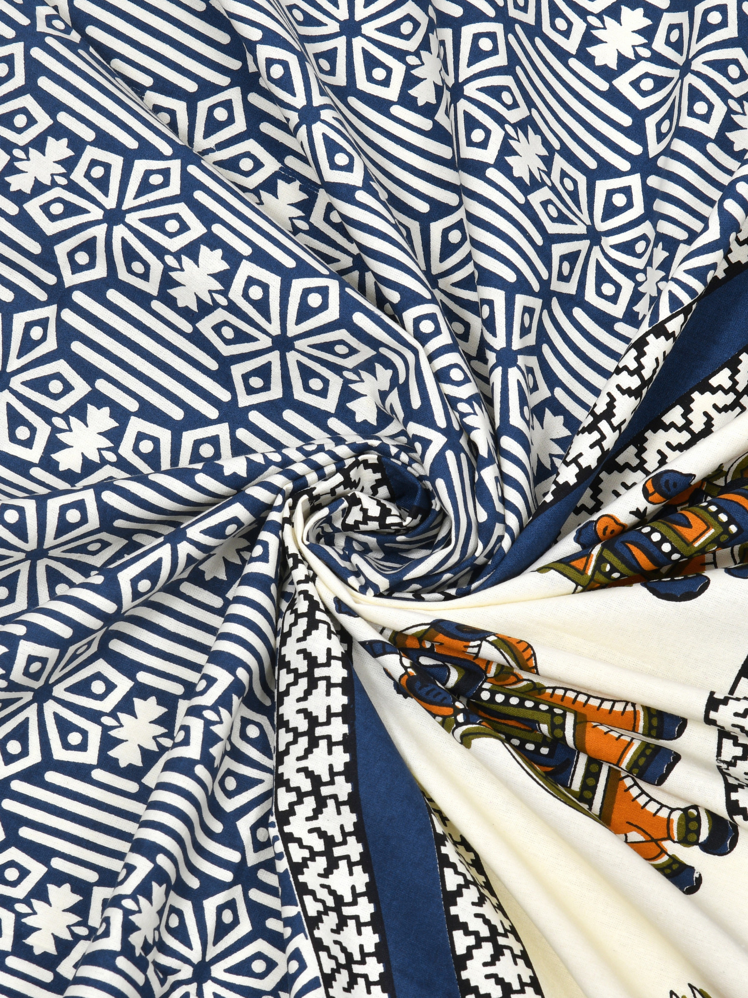 Blue Royal Elephant Pattern 210 TC Pure Cotton Single Bedsheet with 1 Pillow Cover