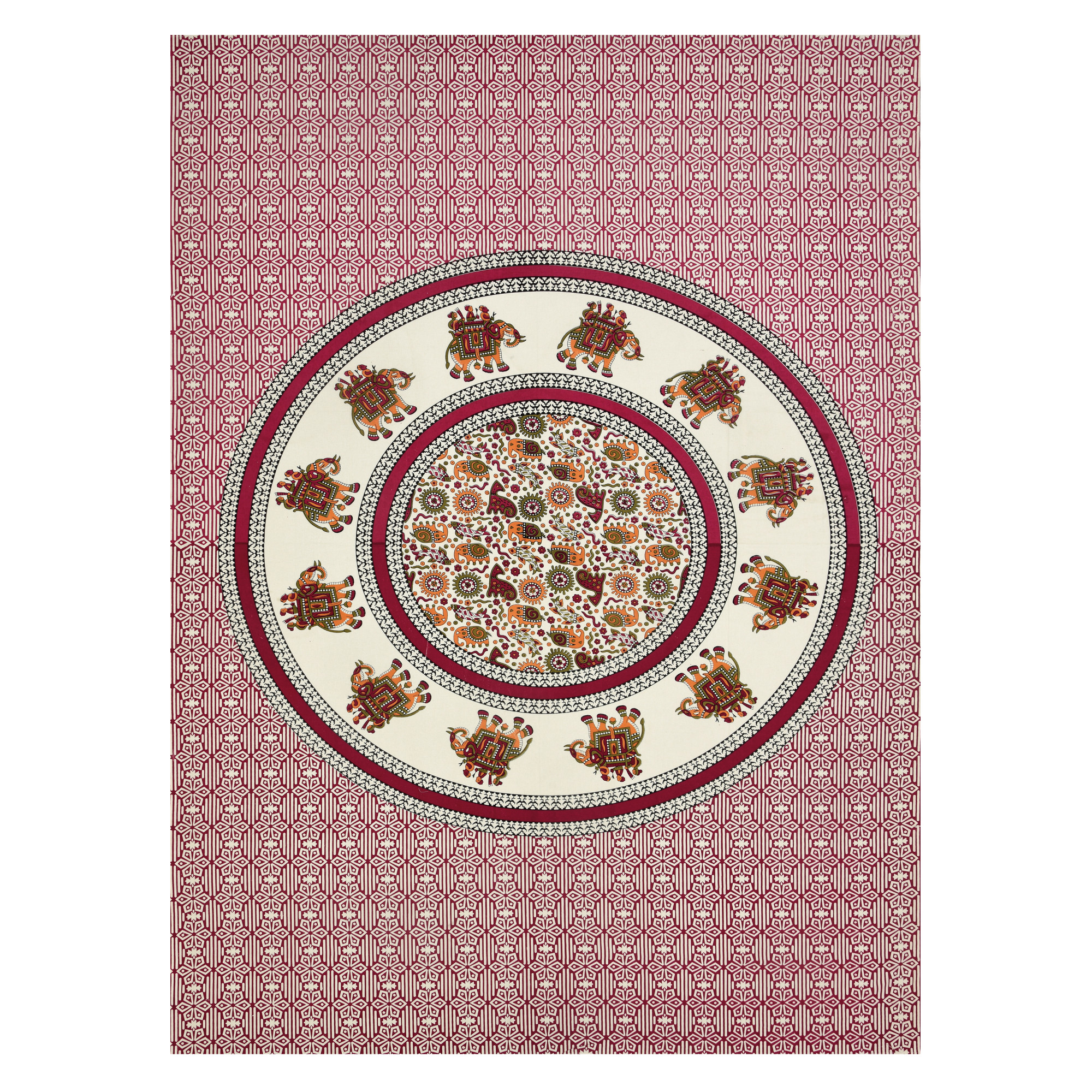 Maroon  White Printed 210 TC Pure Cotton Single Bedsheet with 1 Pillow Cover