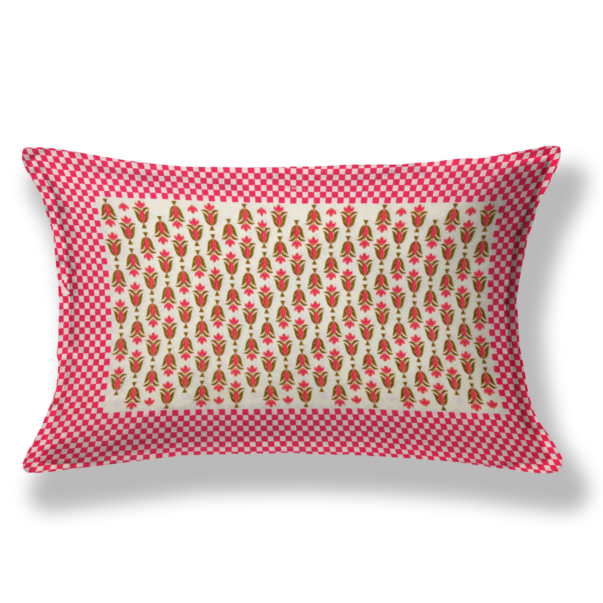 Pink Green Floral 210 TC Pure Cotton Single Bedsheet with 1 Pillow Cover