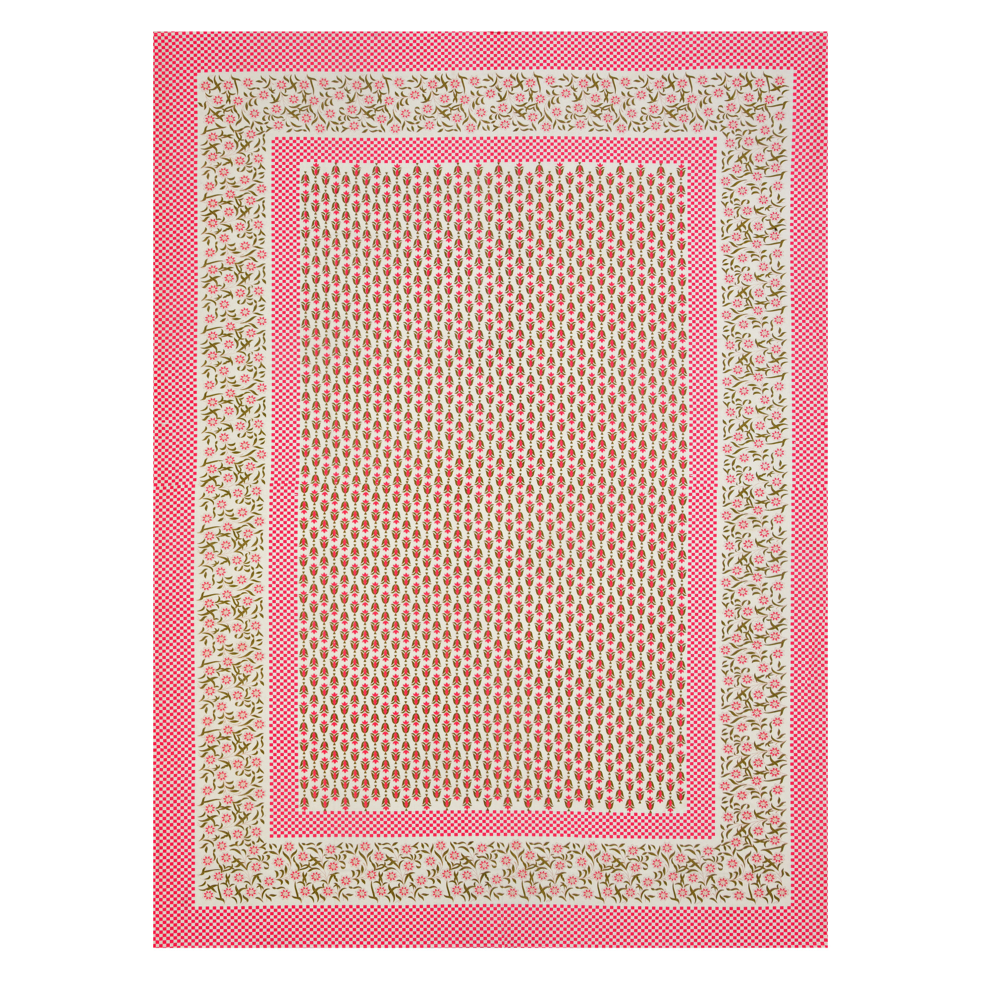 Pink Green Floral 210 TC Pure Cotton Single Bedsheet with 1 Pillow Cover