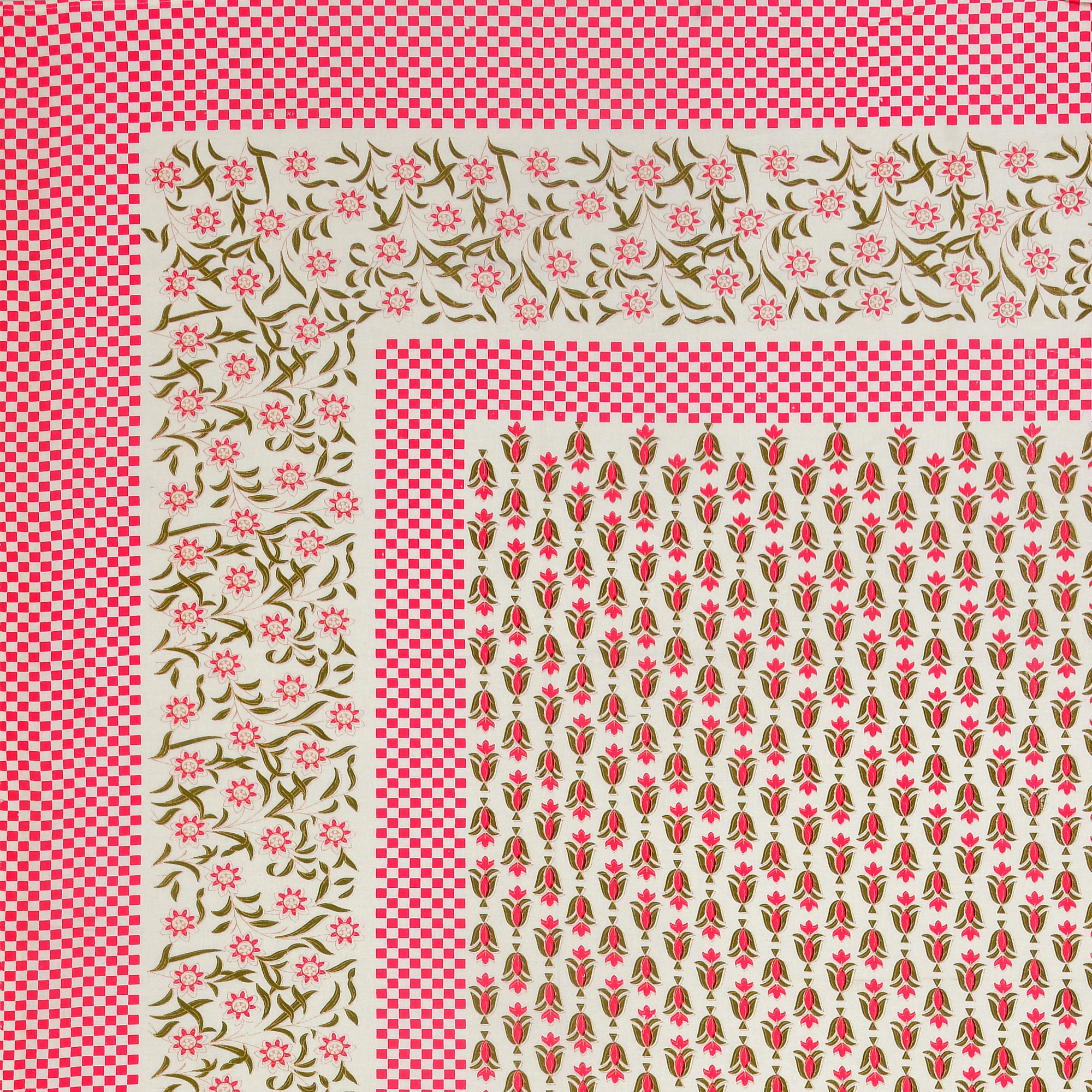 Pink Green Floral 210 TC Pure Cotton Single Bedsheet with 1 Pillow Cover