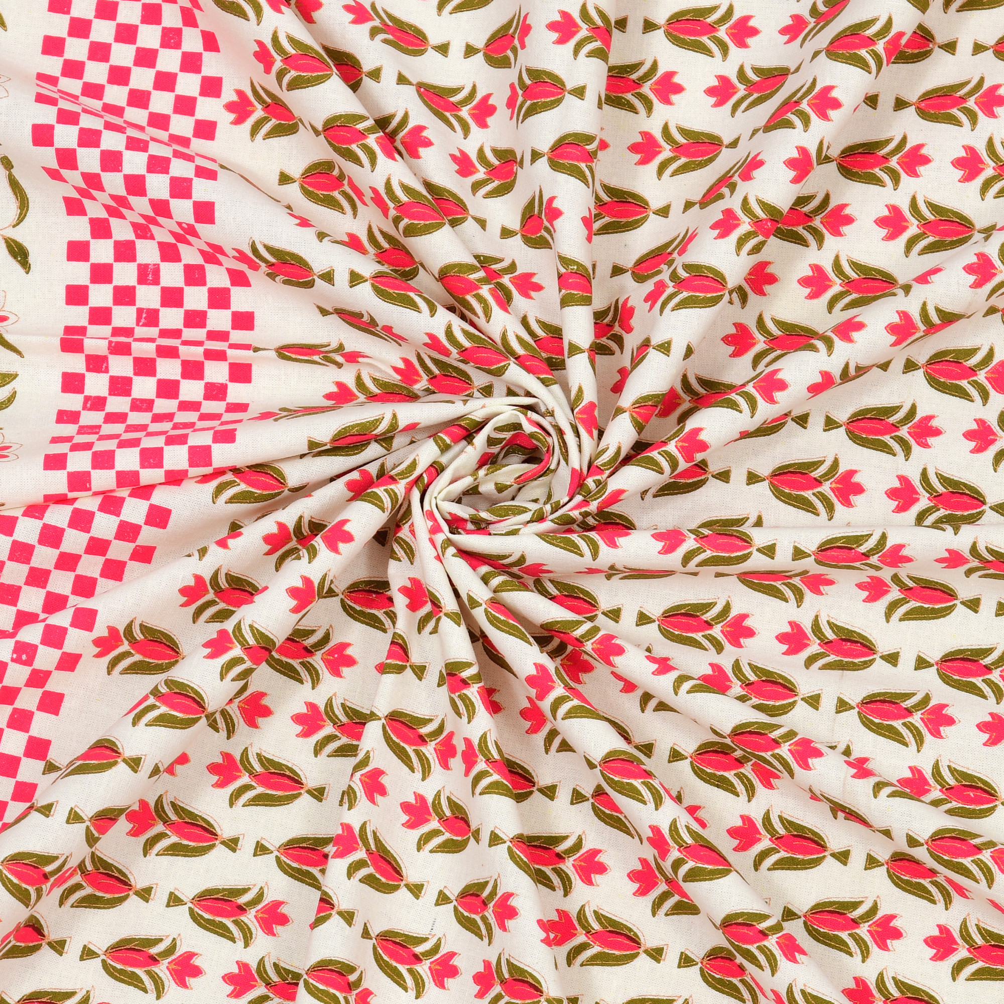 Pink Green Floral 210 TC Pure Cotton Single Bedsheet with 1 Pillow Cover