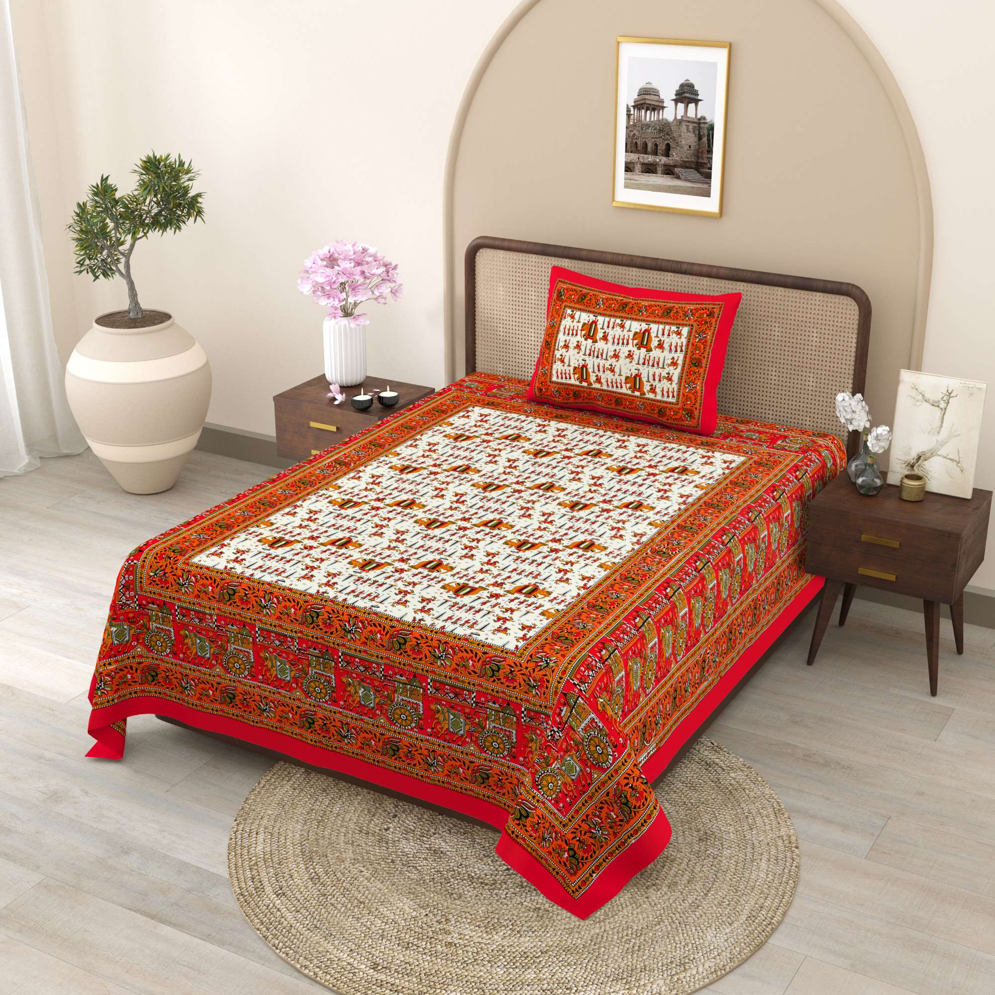 Royal Barat 210 TC Pure Cotton Single Bedsheet with 1 Pillow Cover