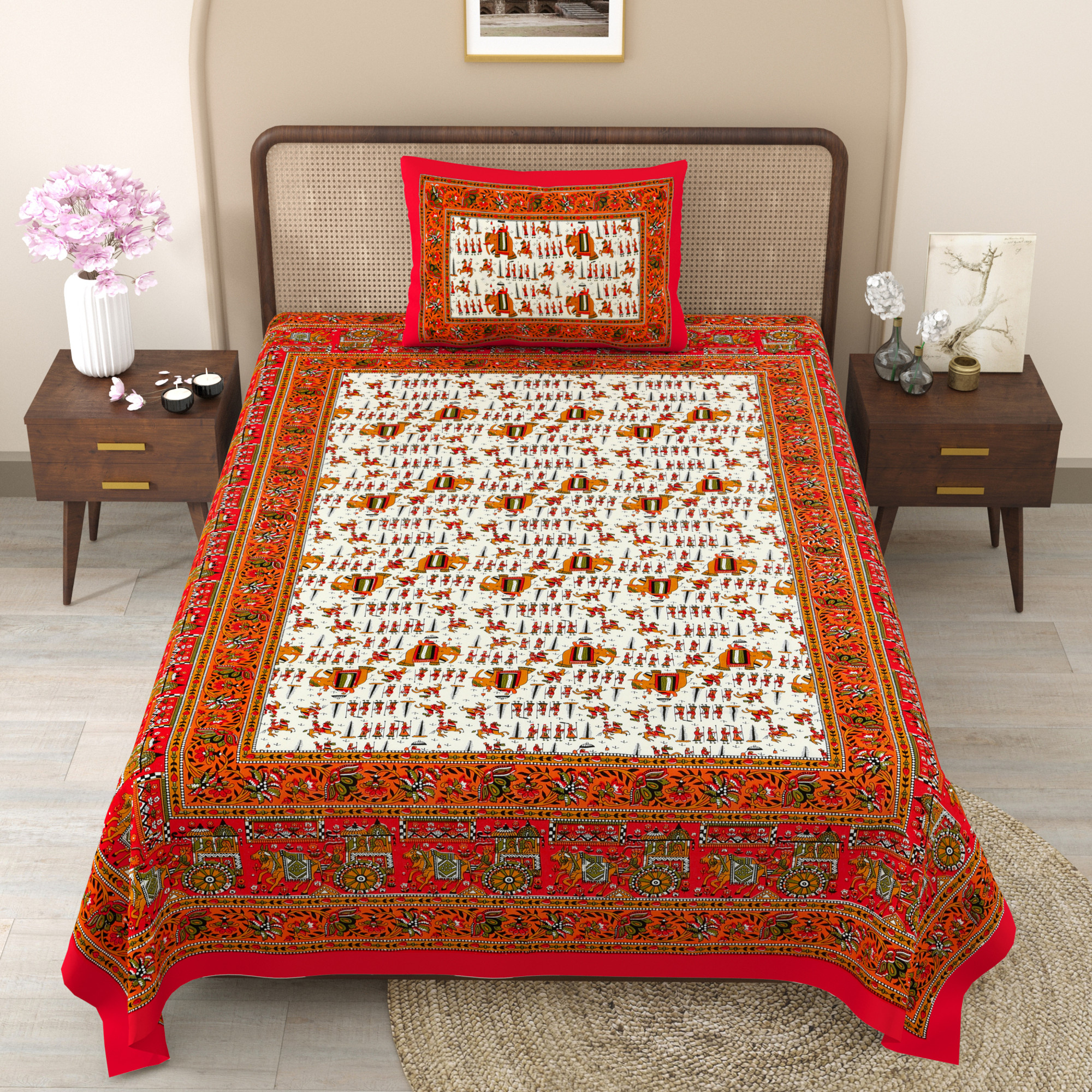 Royal Barat 210 TC Pure Cotton Single Bedsheet with 1 Pillow Cover