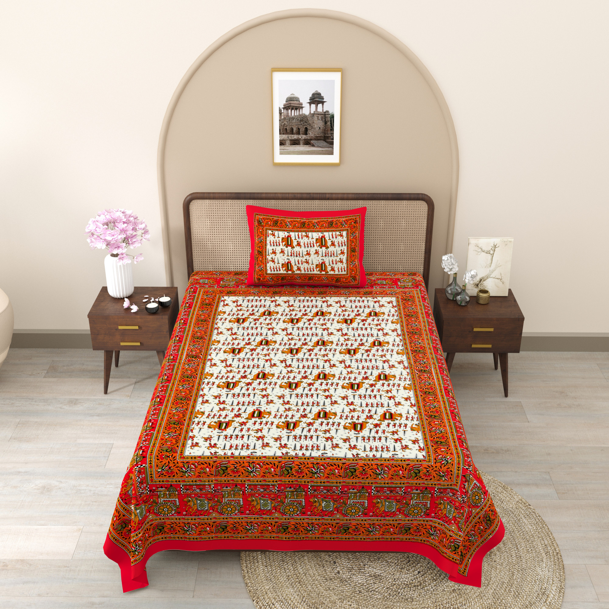 Royal Barat 210 TC Pure Cotton Single Bedsheet with 1 Pillow Cover