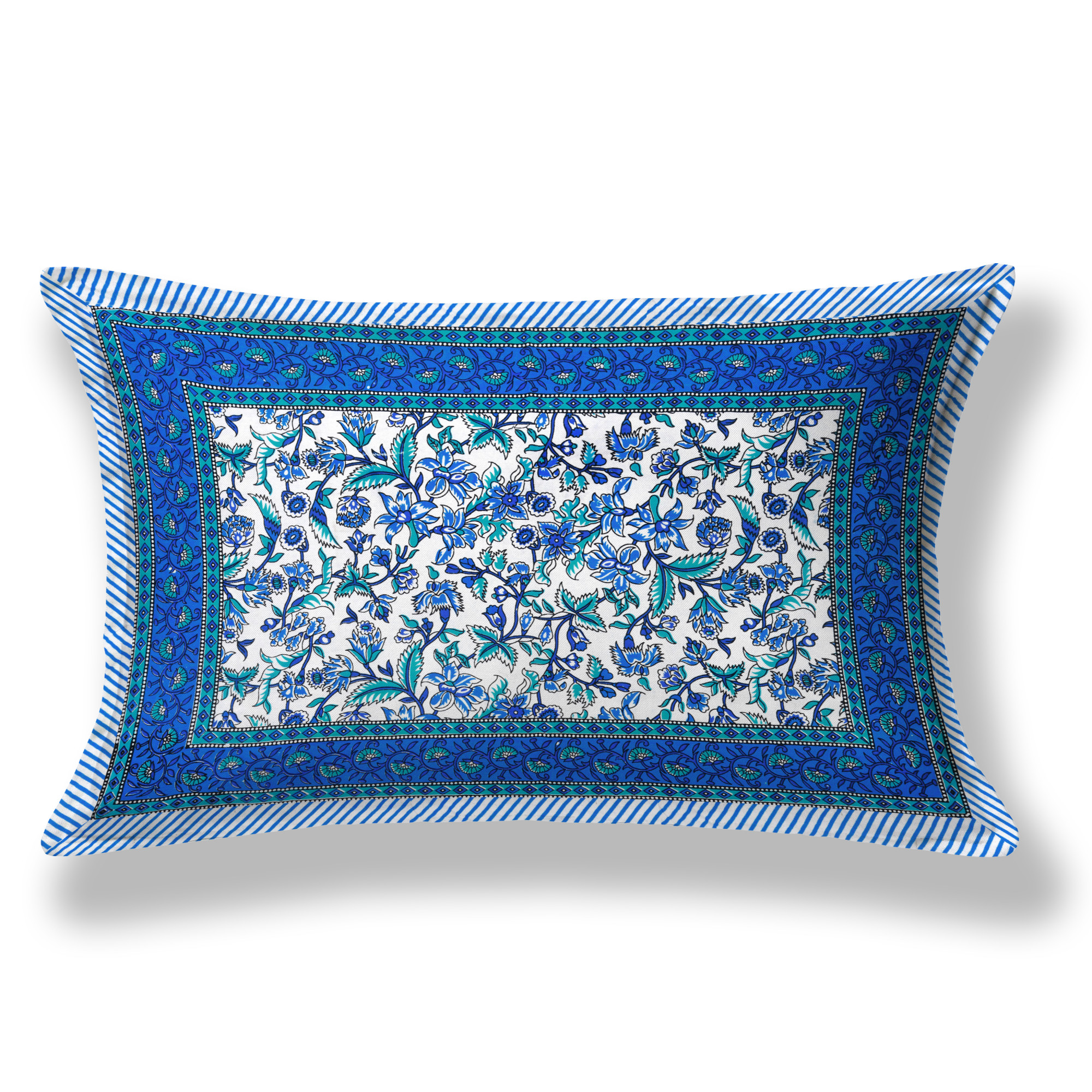 Blue White Floral 210 TC Pure Cotton Single Bedsheet with 1 Pillow Cover