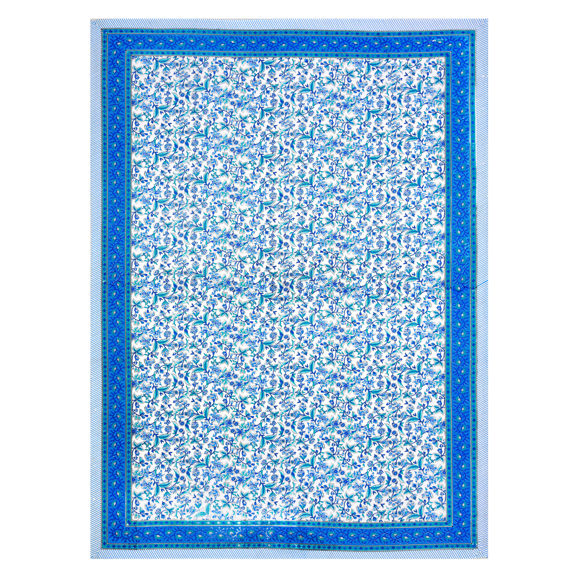 Blue White Floral 210 TC Pure Cotton Single Bedsheet with 1 Pillow Cover